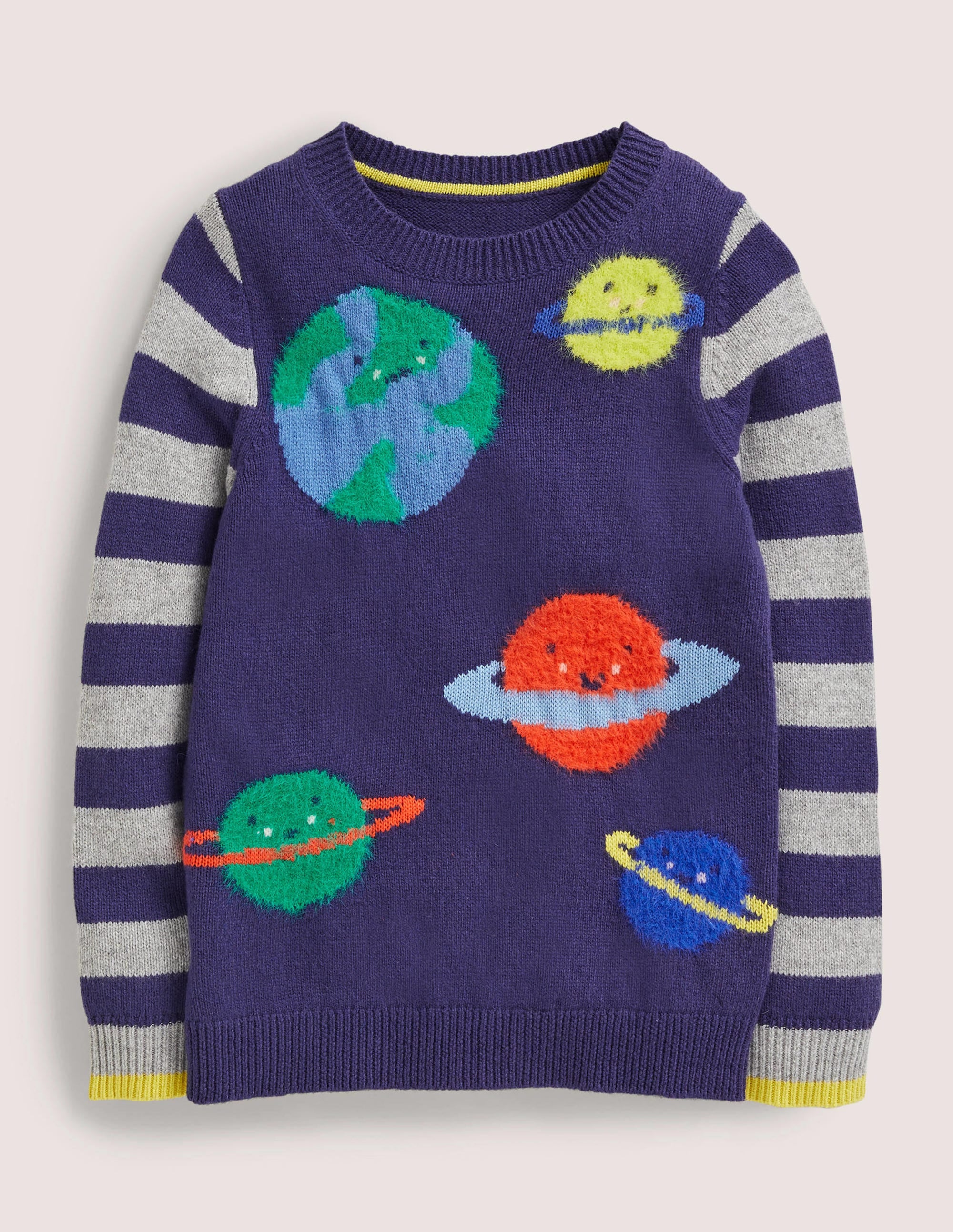 Gemusterter Pullover mit Logo-Schuluniform-Navy, Planeten - Image 1