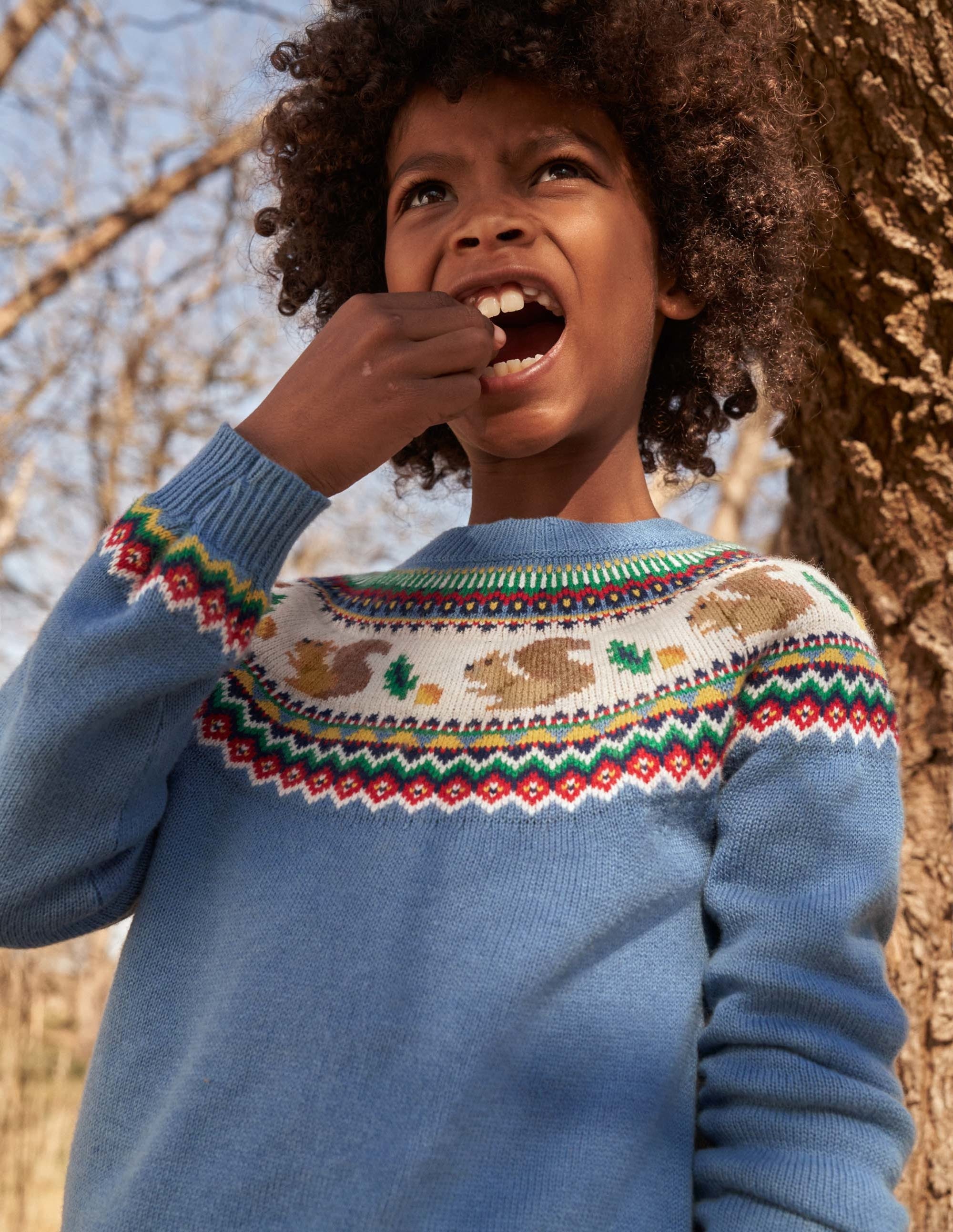 Blue Squirrel Fair Isle Jumper-Riviera Blue Woodland Fairisle - Image 4
