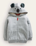 Shaggy-Lined Animal Hoodie-Grey Marl Koala