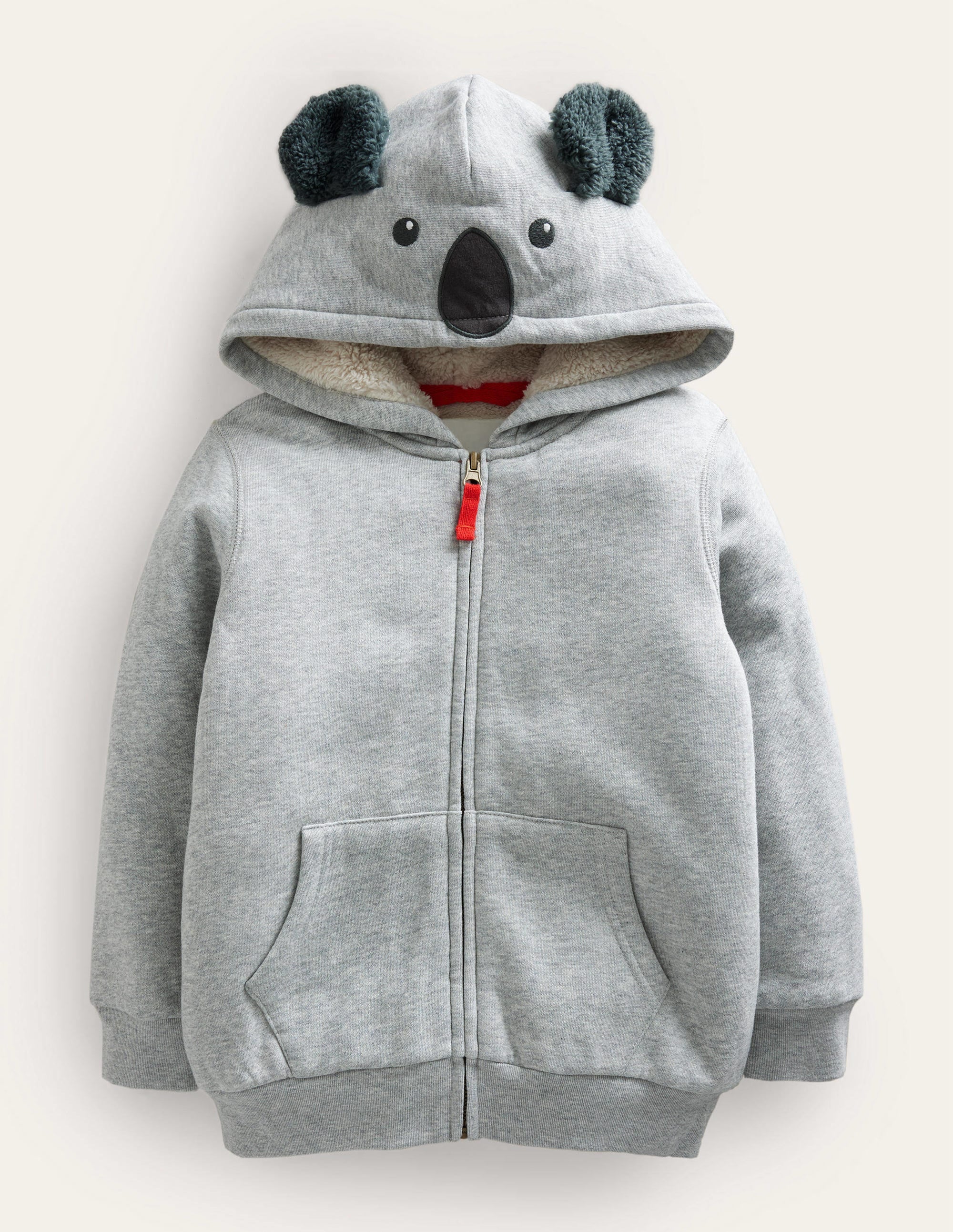 Shaggy-Lined Animal Hoodie-Grey Marl Koala - Image 1