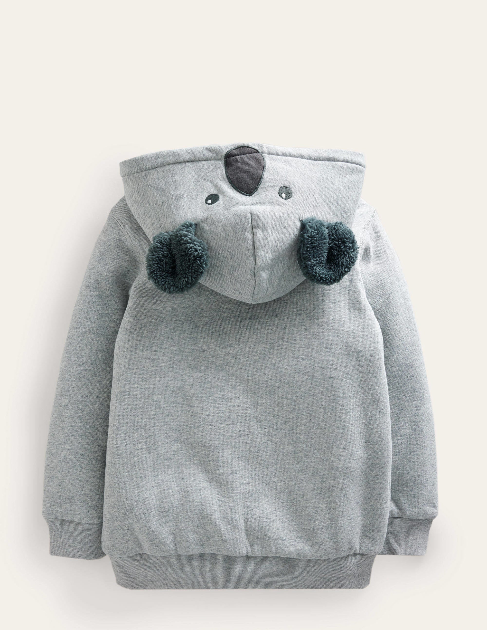 Shaggy-Lined Animal Hoodie-Grey Marl Koala - Image 2