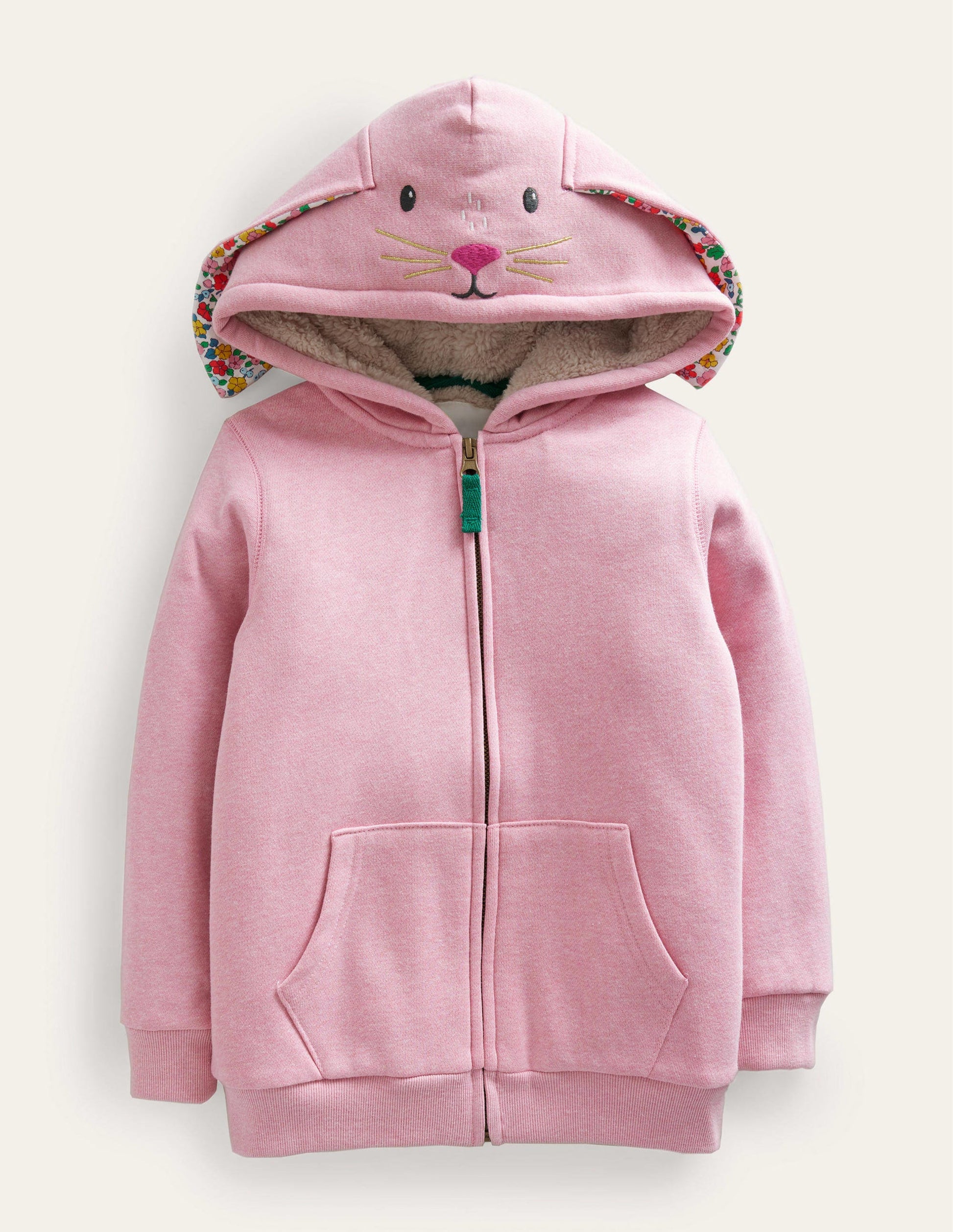 Shaggy-Lined Animal Hoodie-Lapin rose chiné-1