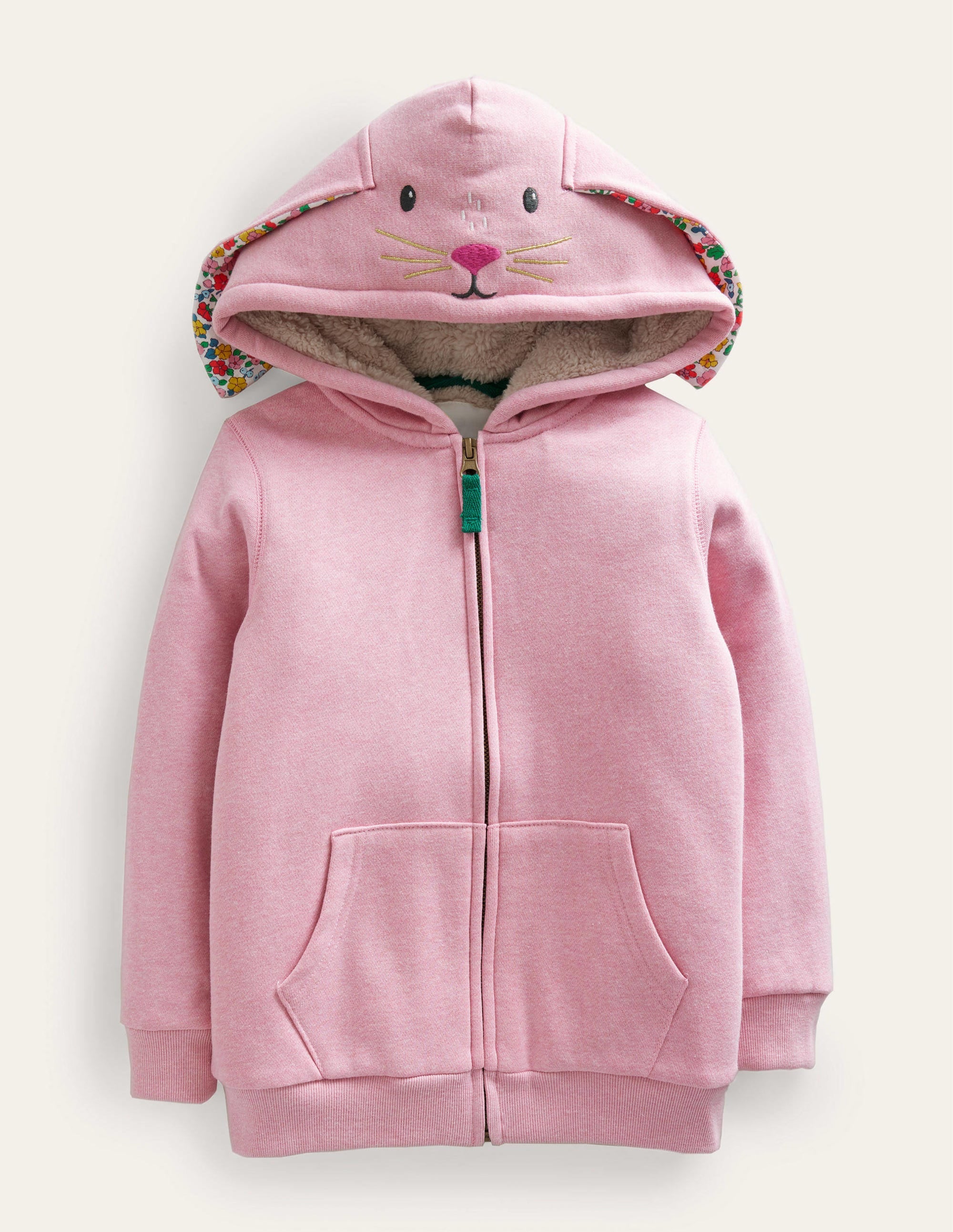 Shaggy-Lined Animal Hoodie-Lapin rose chiné - Image 1