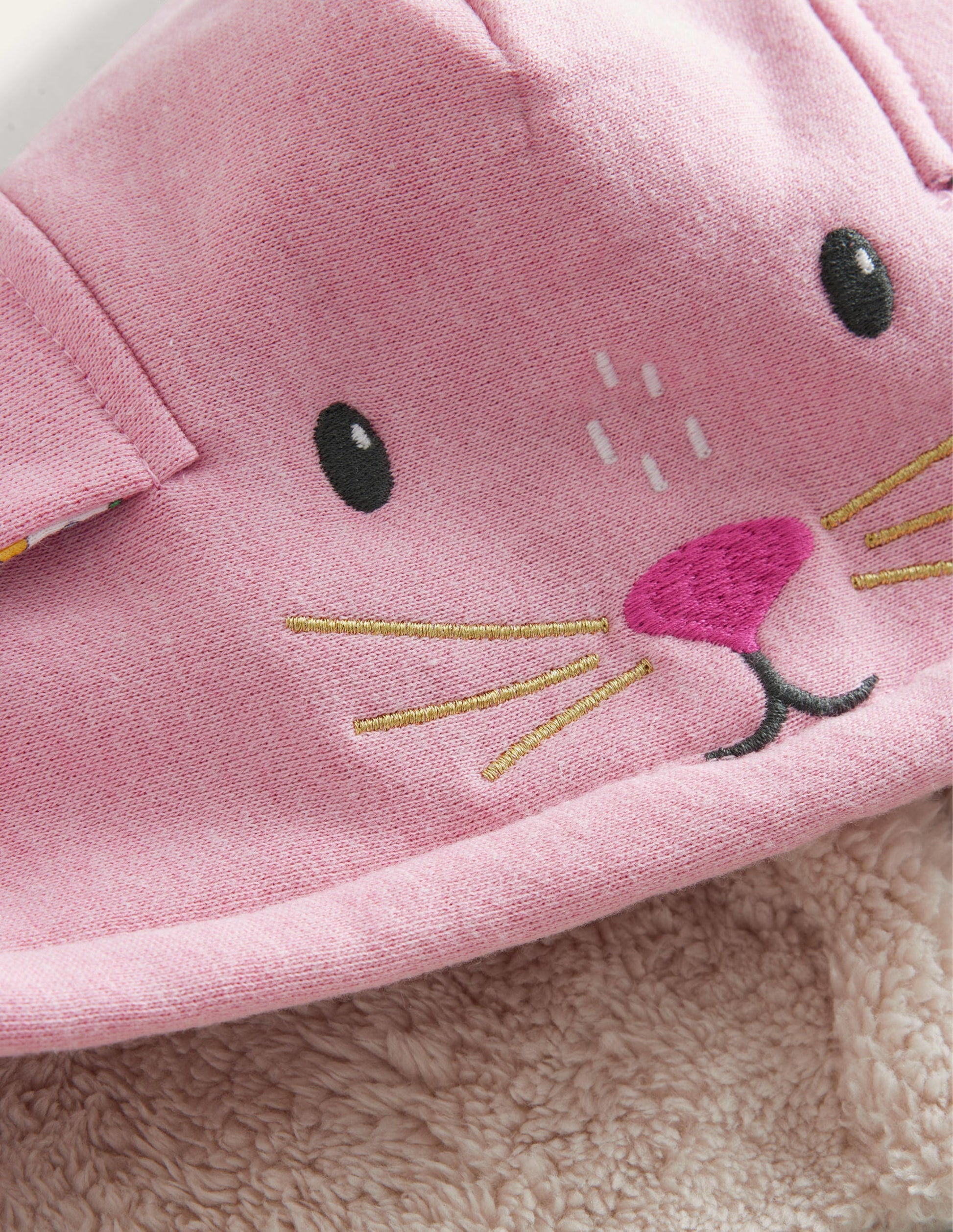 Shaggy-Lined Animal Hoodie-Lapin rose chiné-3