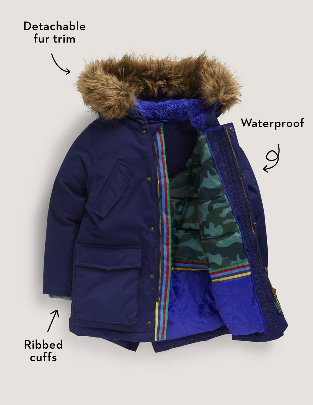 Navy Hooded Waterproof Parka-Schuluniform-Navy - Image 5