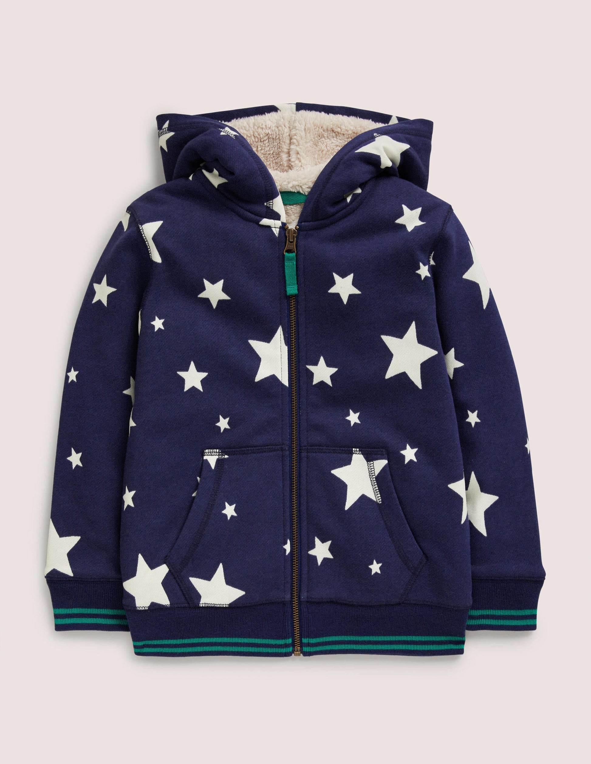 Navy Star Print Fleece-Lined Hoodie-Schuluniform-Navy, Leuchtende Sterne-1