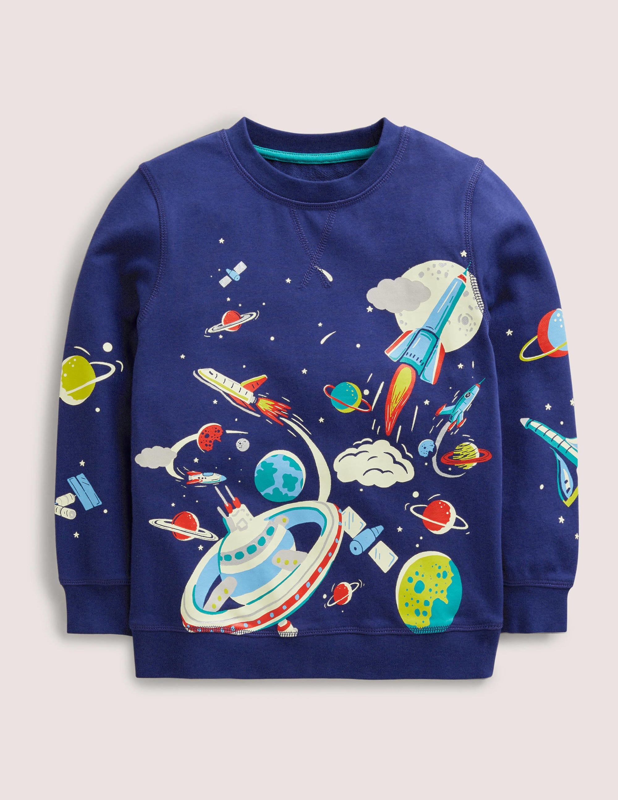 Sweatshirt mit leuchtendem Weltallmotiv-Schuluniform-Navy, Weltallmuster - Image 9