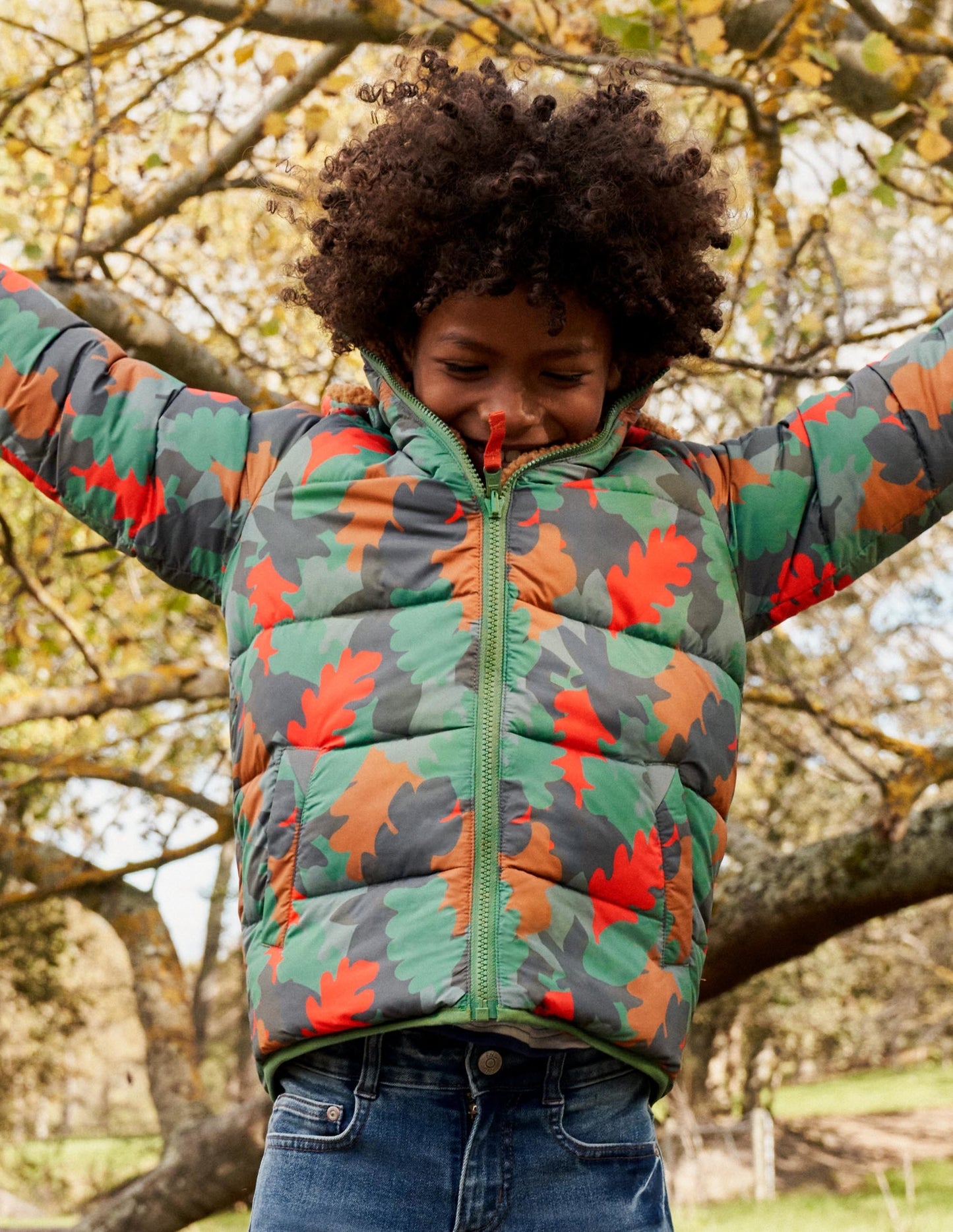 Autumn Leaf Reversible Teddy Puffer Jacket-Rosmaringrün, Herbstlaub-Camouflage