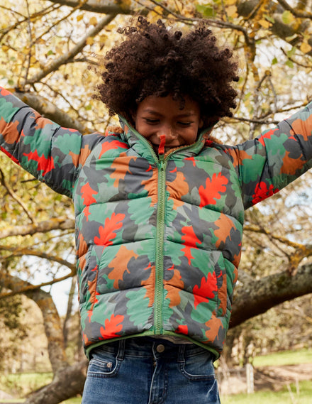 Autumn Leaf Reversible Teddy Puffer Jacket-Rosmaringrün, Herbstlaub-Camouflage