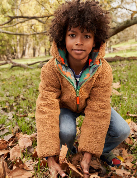 Autumn Leaf Reversible Teddy Puffer Jacket-Rosmaringrün, Herbstlaub-Camouflage