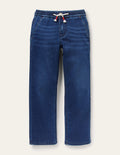 Denim Pull On Straight Leg Jeans-Mittleres Vintageblau, Denim