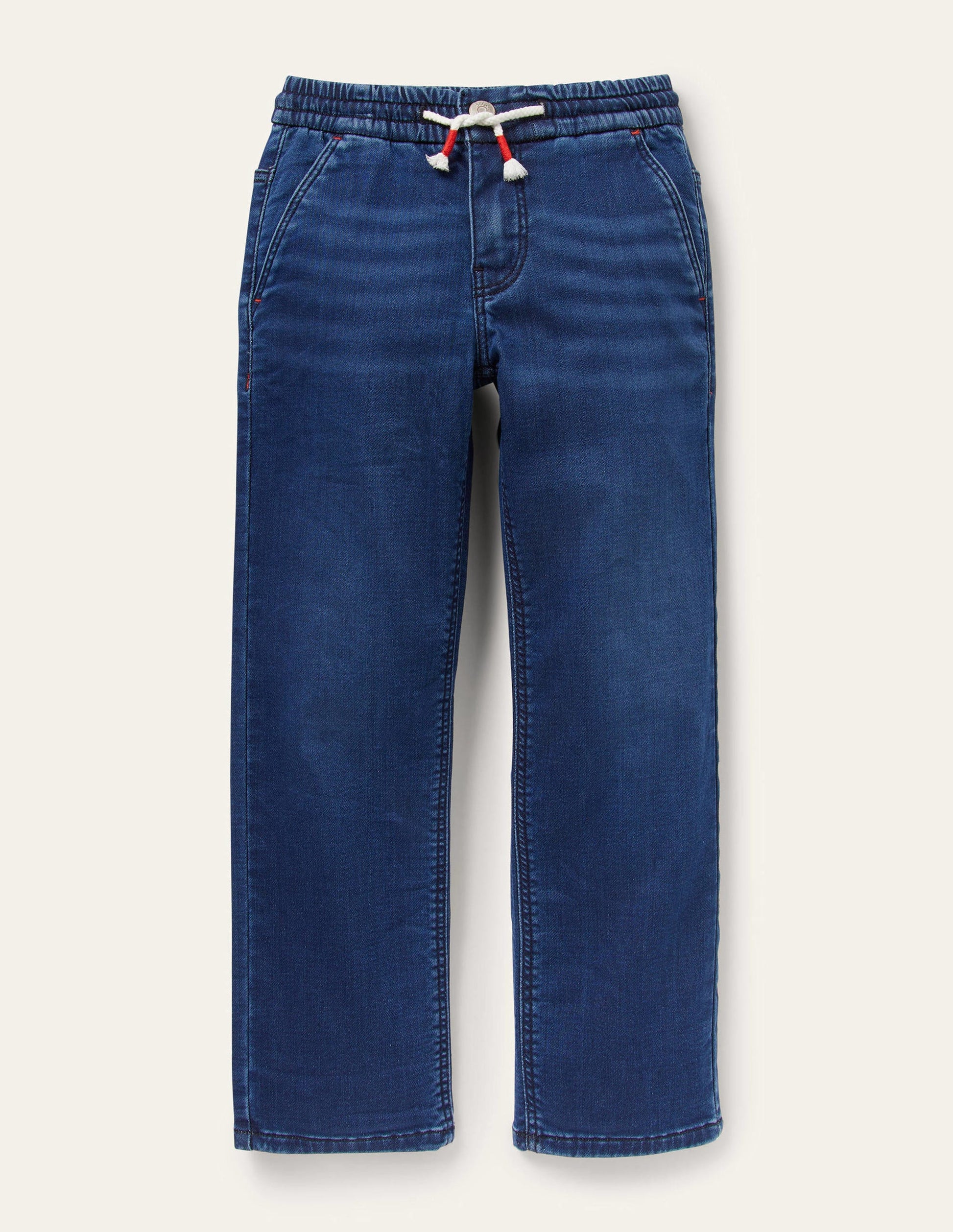 Denim Pull On Straight Leg Jeans-Mittleres Vintageblau, Denim-1