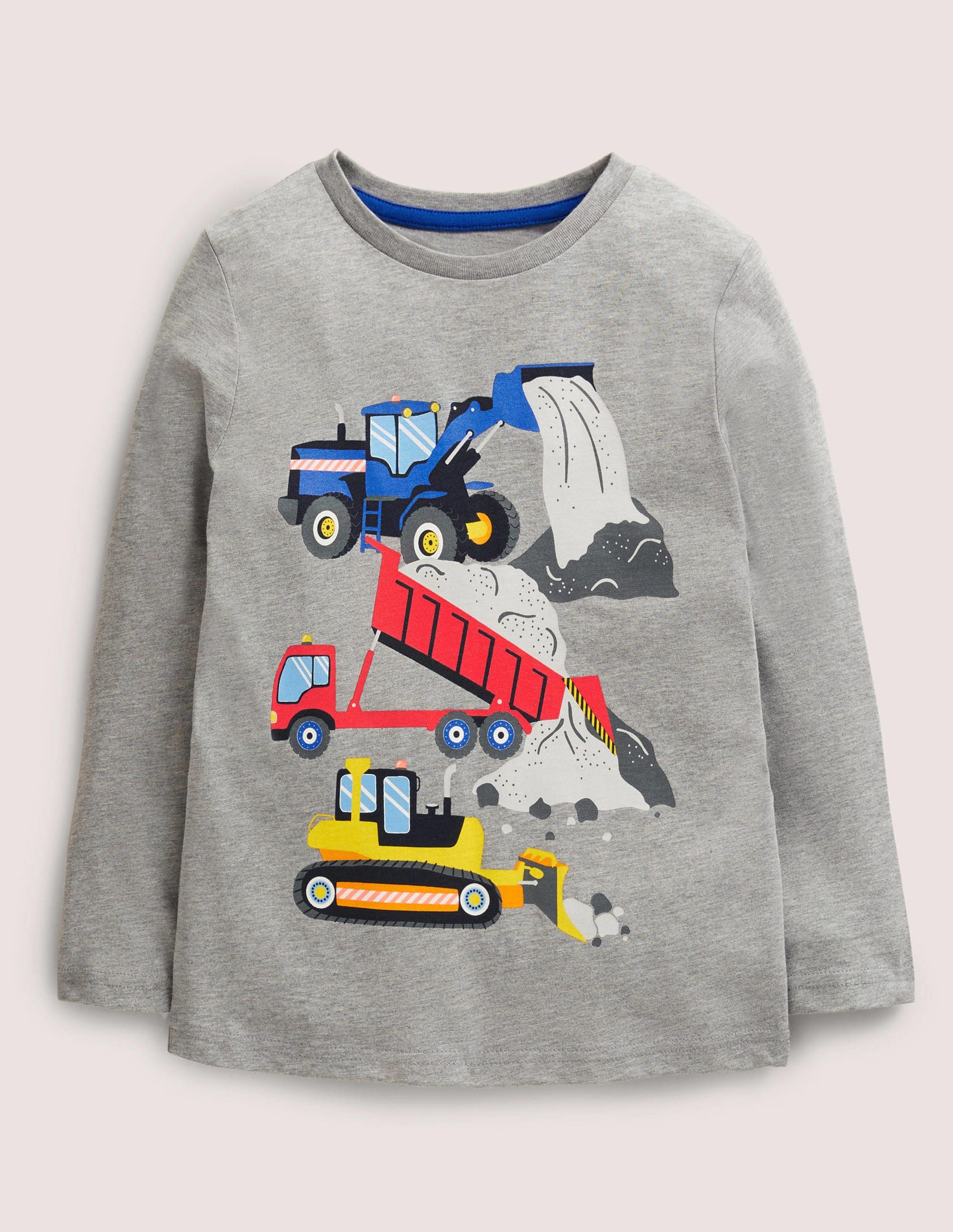 T-shirt à imprimé graphique-Camions de chantier gris chiné-1