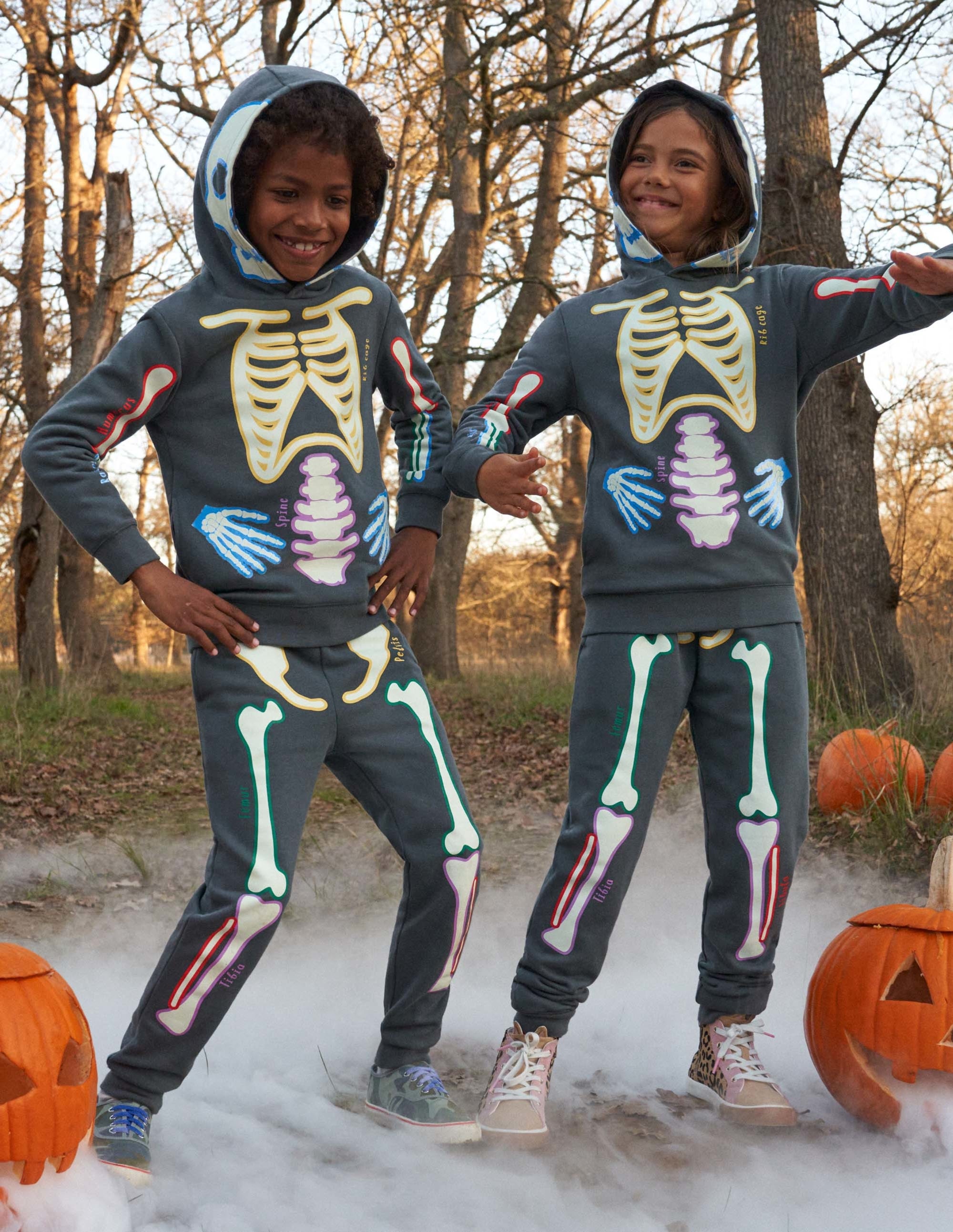 Bas de jogging d'Halloween à motif squelette-Squelette gris fumée - Image 5