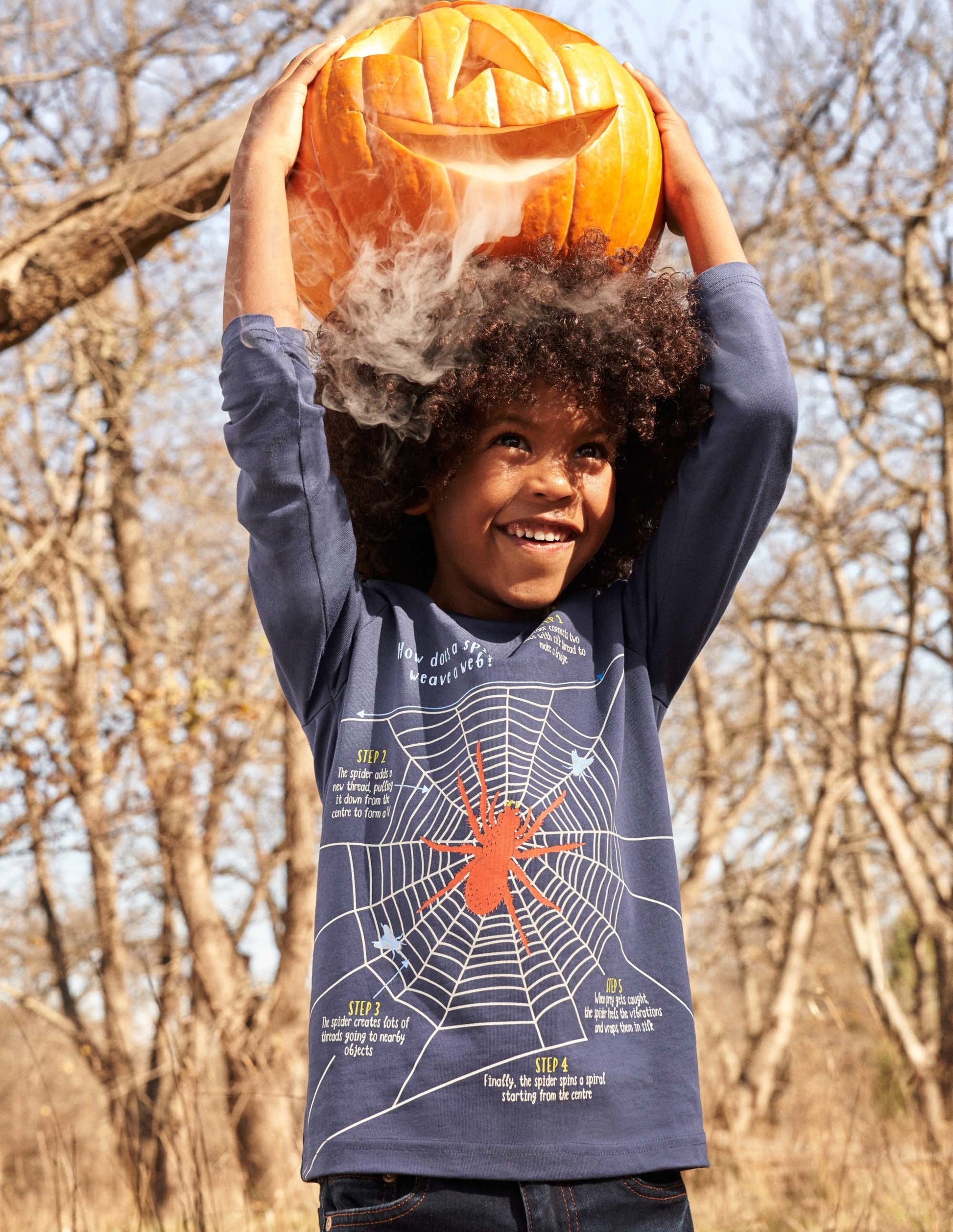 Navy Spider Print Long-Sleeved Halloween T-shirt-College Navy Spider Web-4