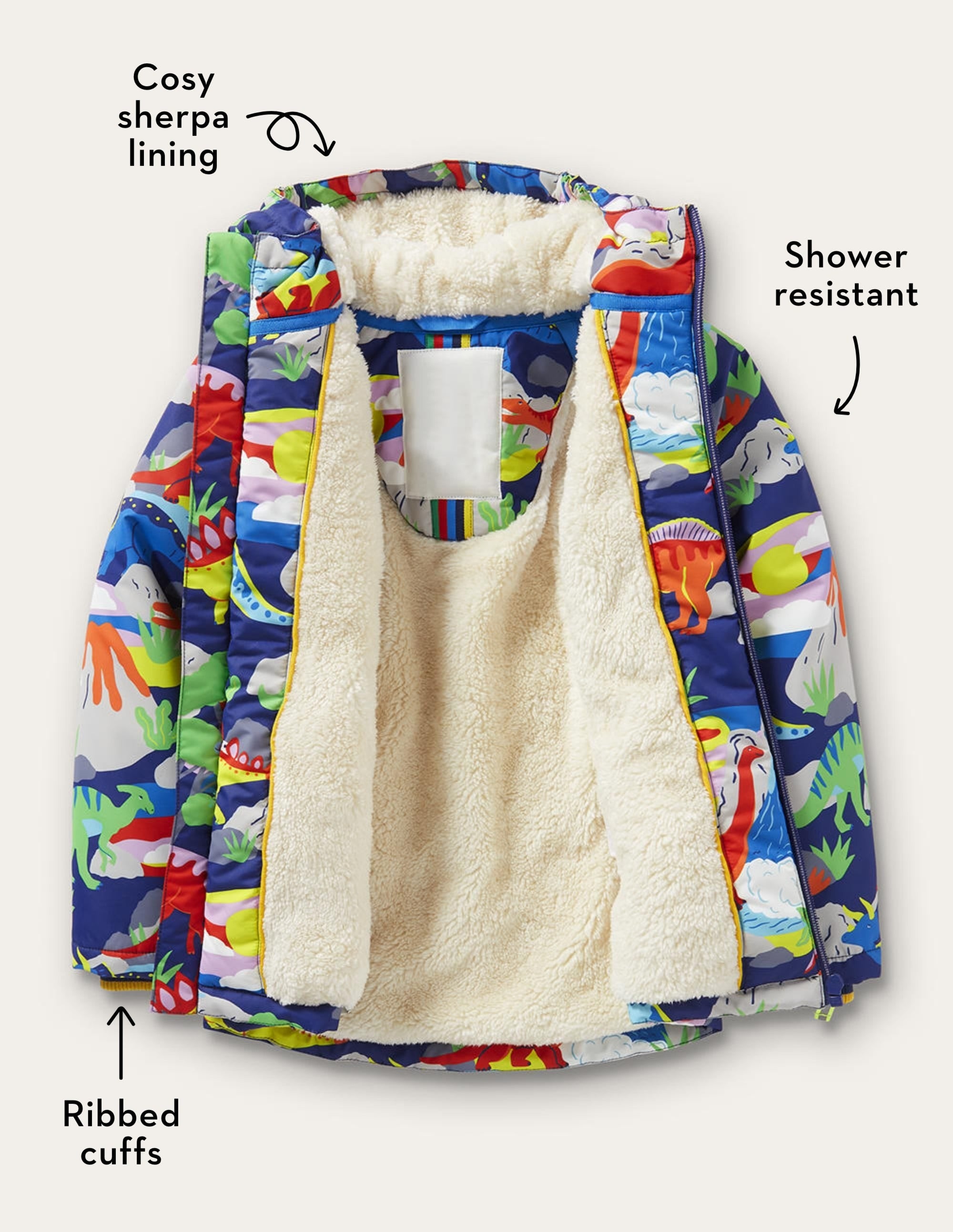 Cosy Sherpa-lined Anorak-Starboard Blue Multi Dino - Image 4