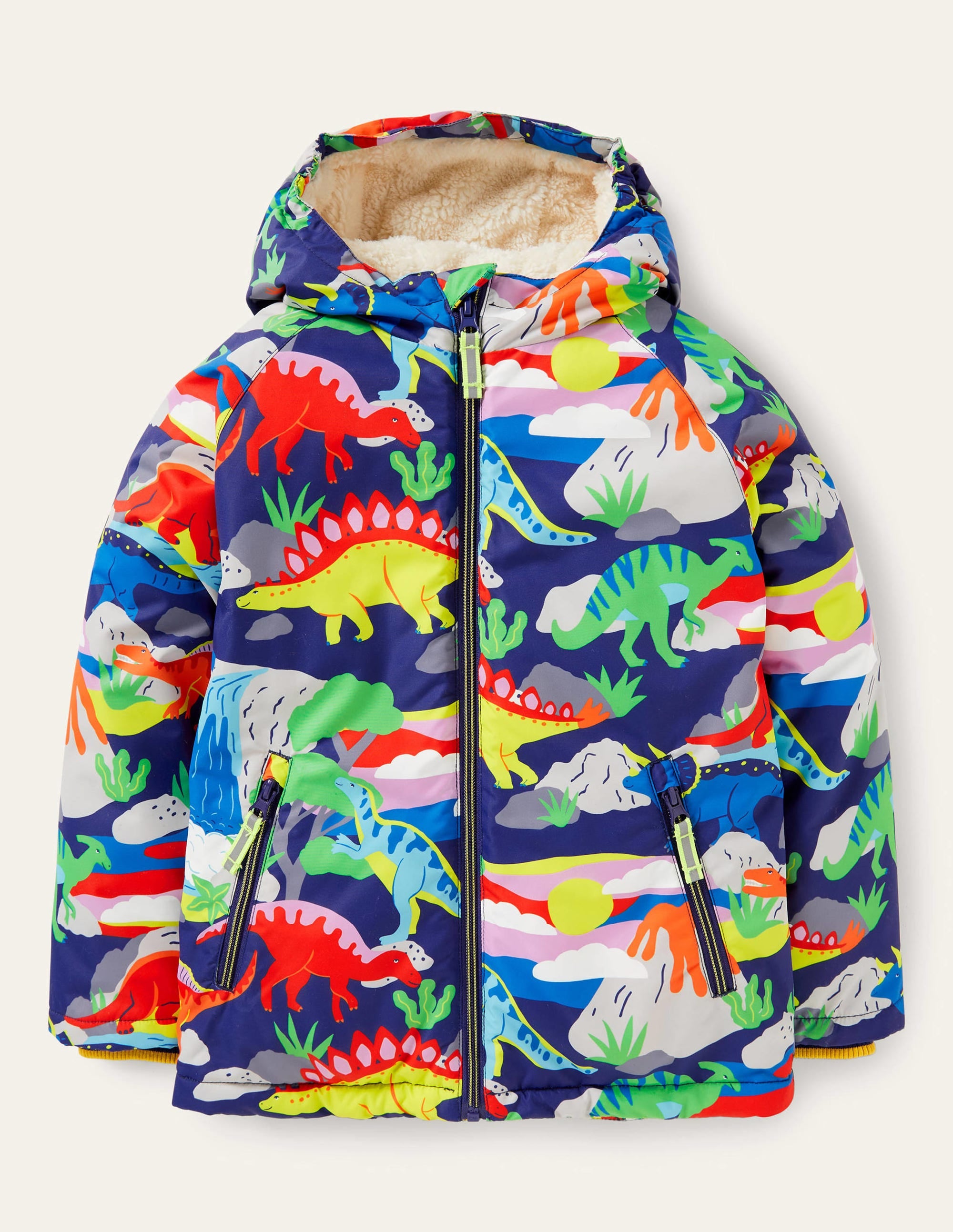 Cosy Sherpa-lined Anorak-Starboard Blue Multi Dino - Image 1