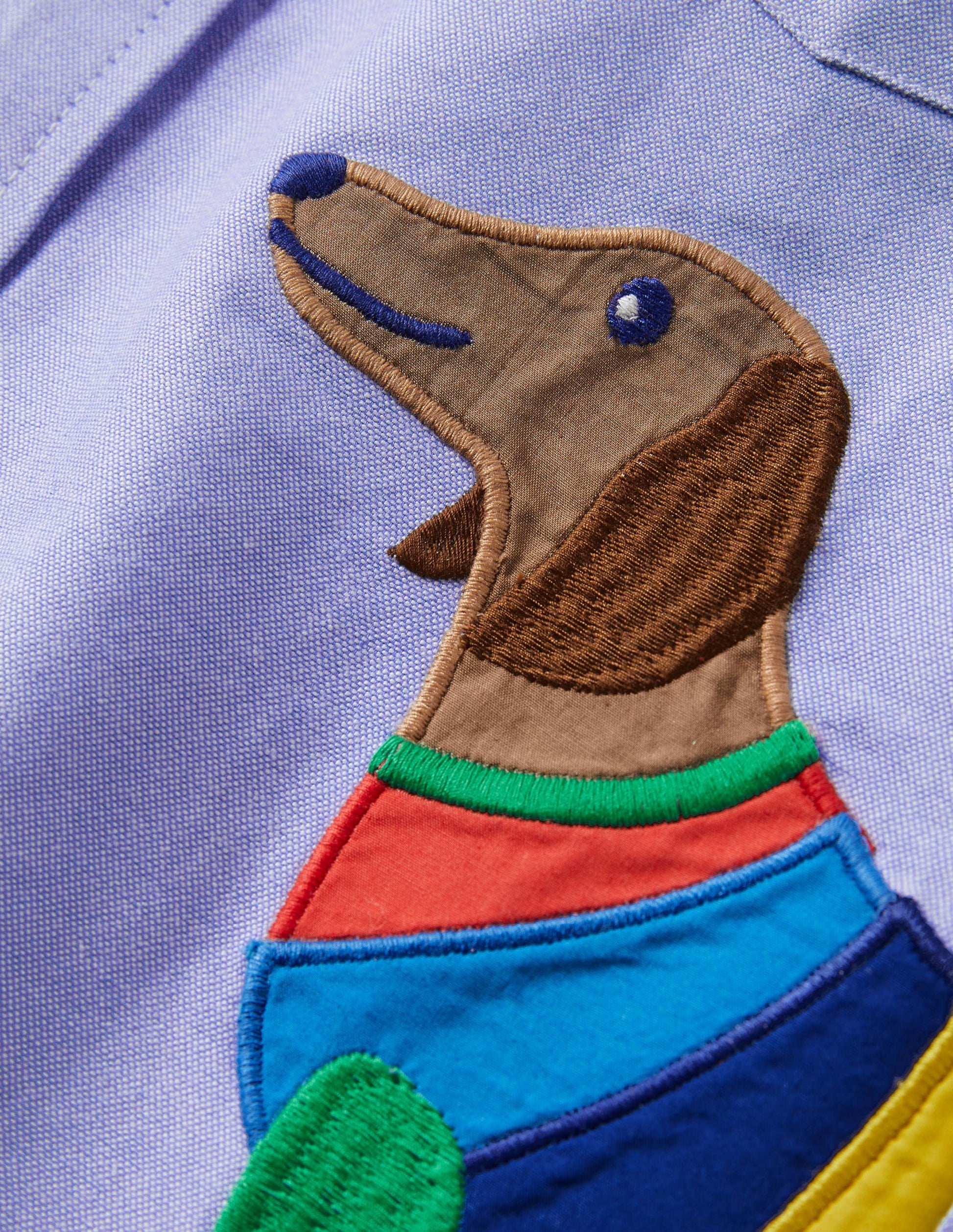 Appliqué Sausage Dog Shirt-Blue Oxford-3