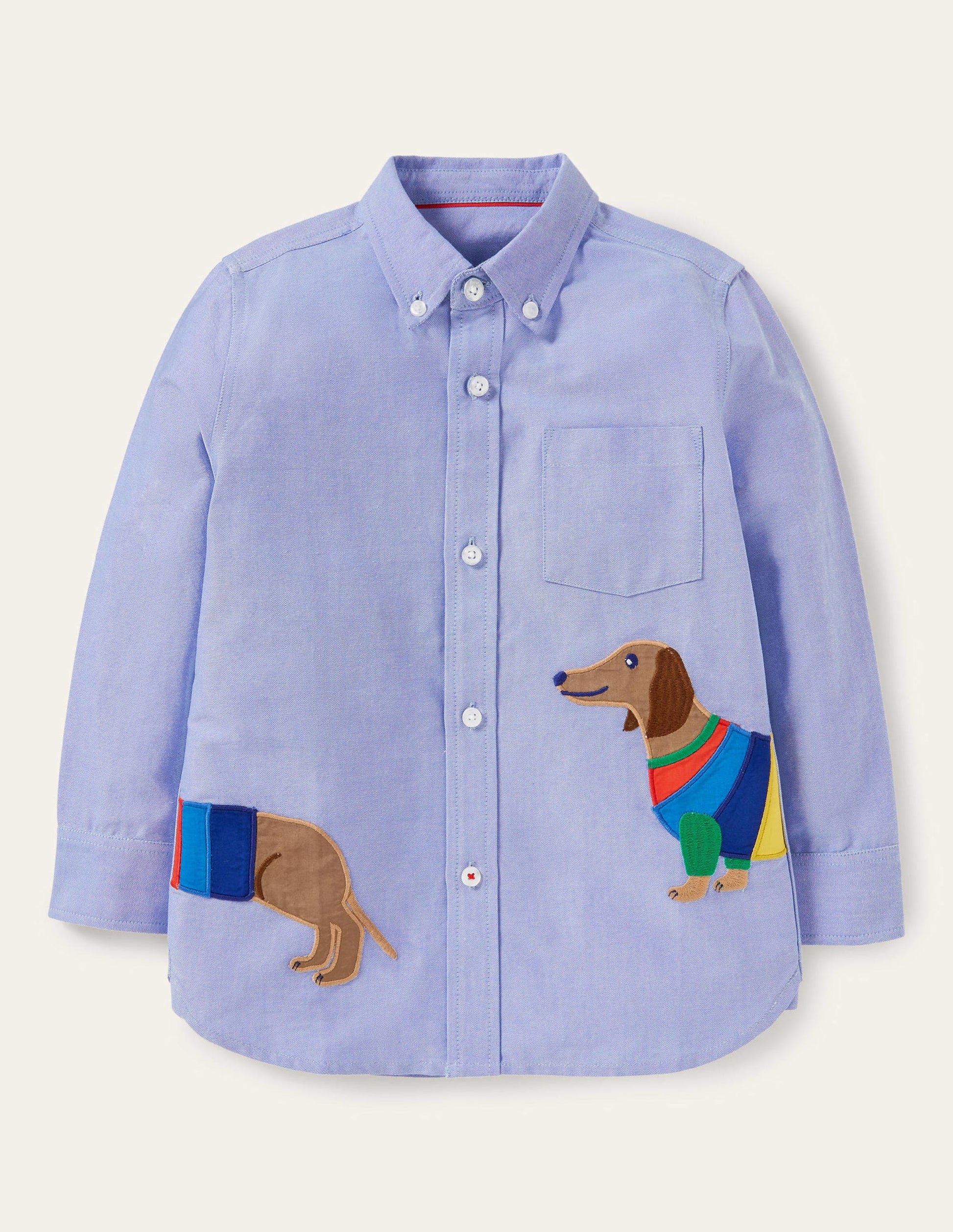 Appliqué Sausage Dog Shirt-Blue Oxford-1