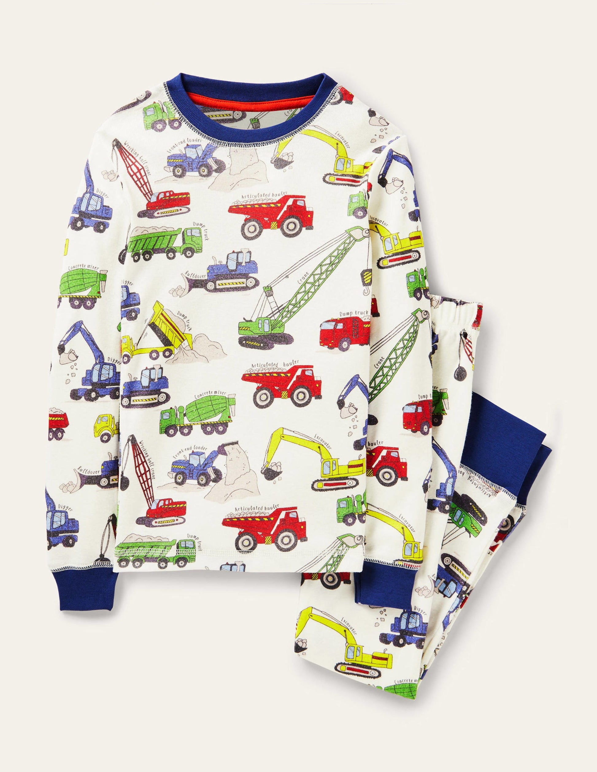 Pyjama long douillet-Motif Dig It Construction ivoire-1