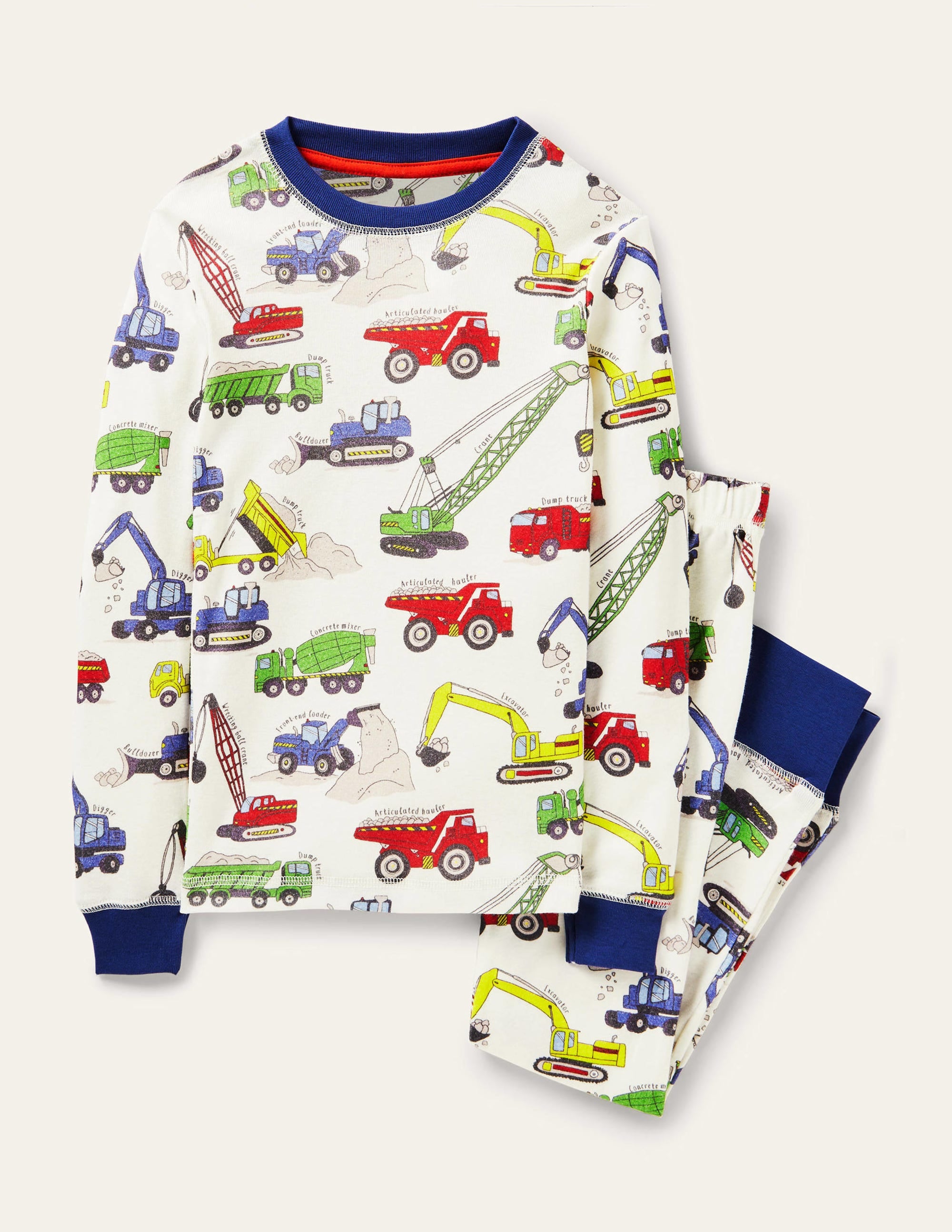 Pyjama long douillet-Motif Dig It Construction ivoire - Image 1