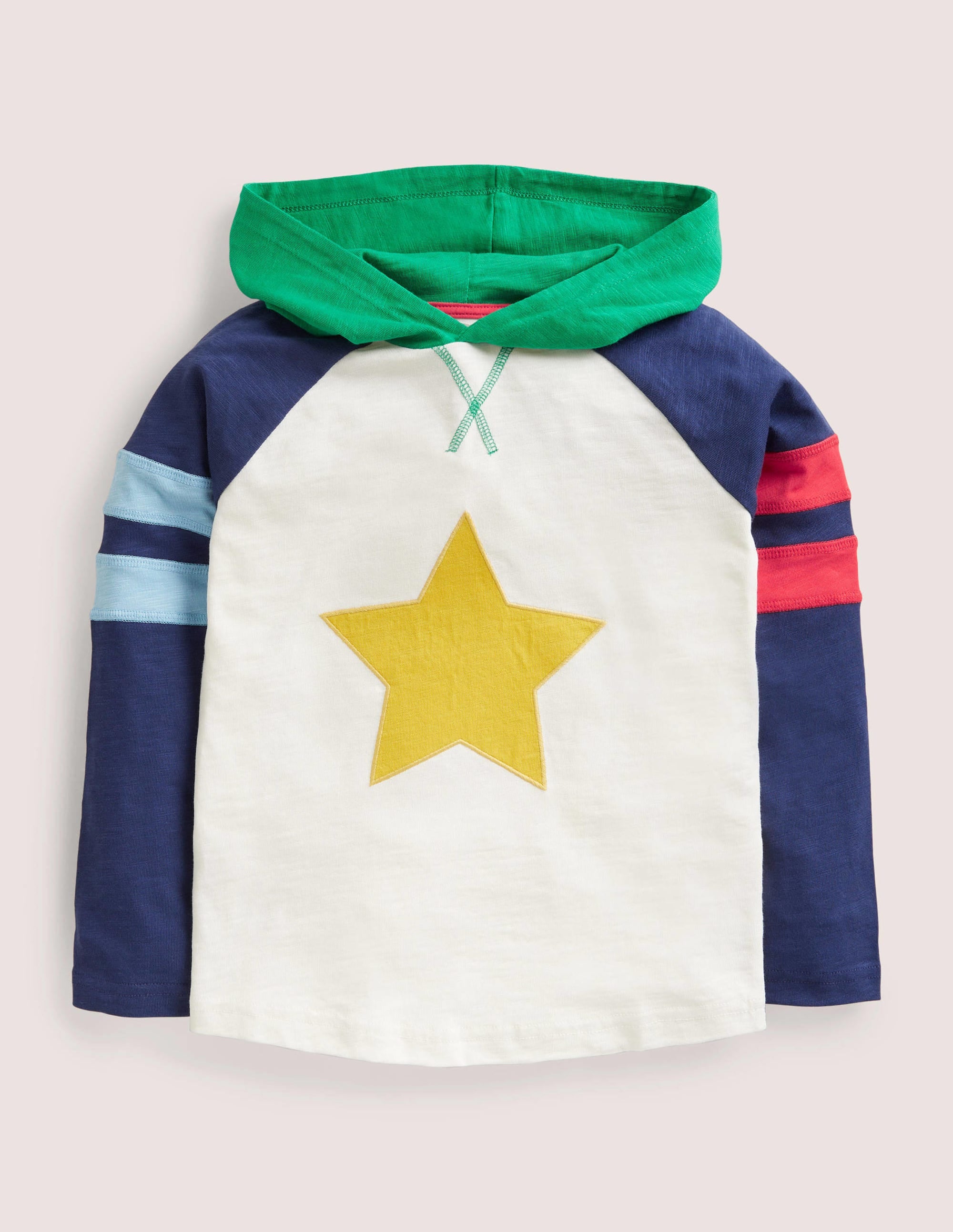 Raglan-Oberteil mit Kapuze-Naturweiß/Schuluniform-Navy, Stern - Image 1