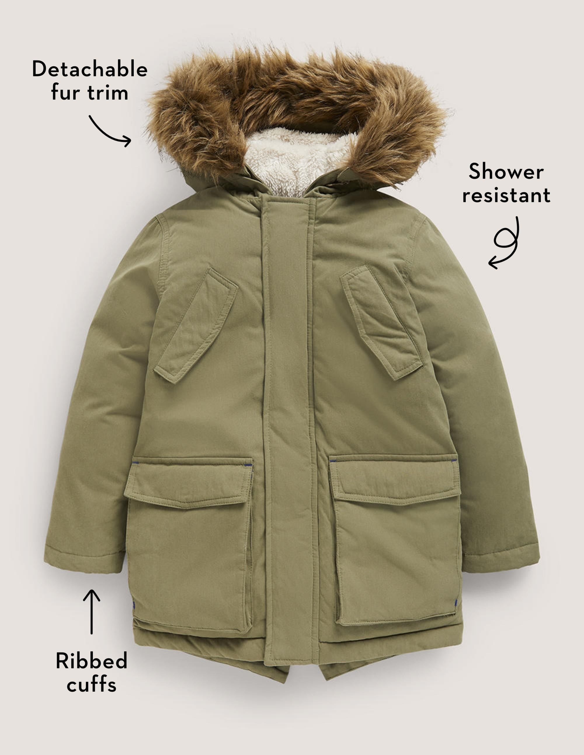Wasserabweisender Parka mit Applikation-Militärgrün, Weltall - Image 5