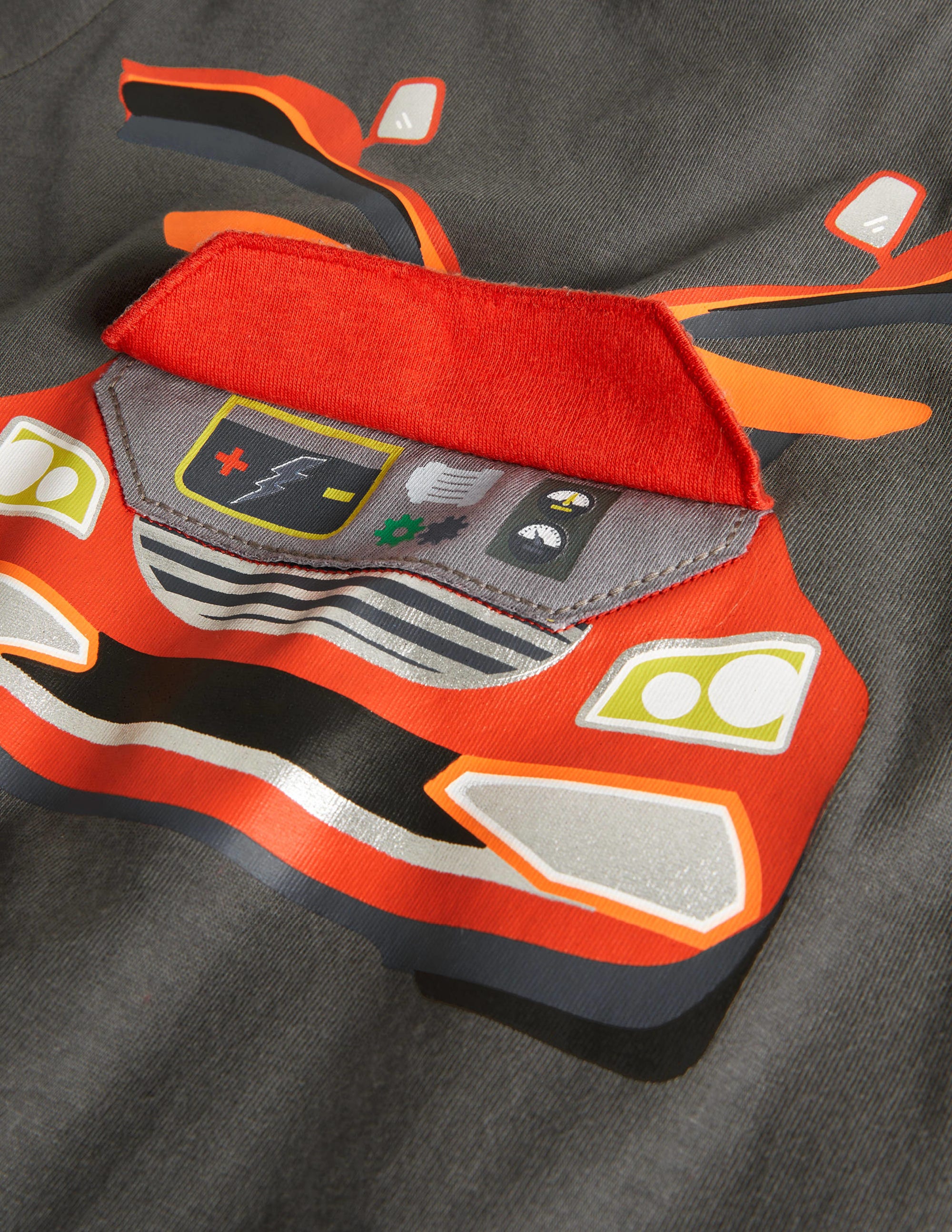 Lift-the-Flap Appliqué T-shirt-Smoke Grey Car - Image 3
