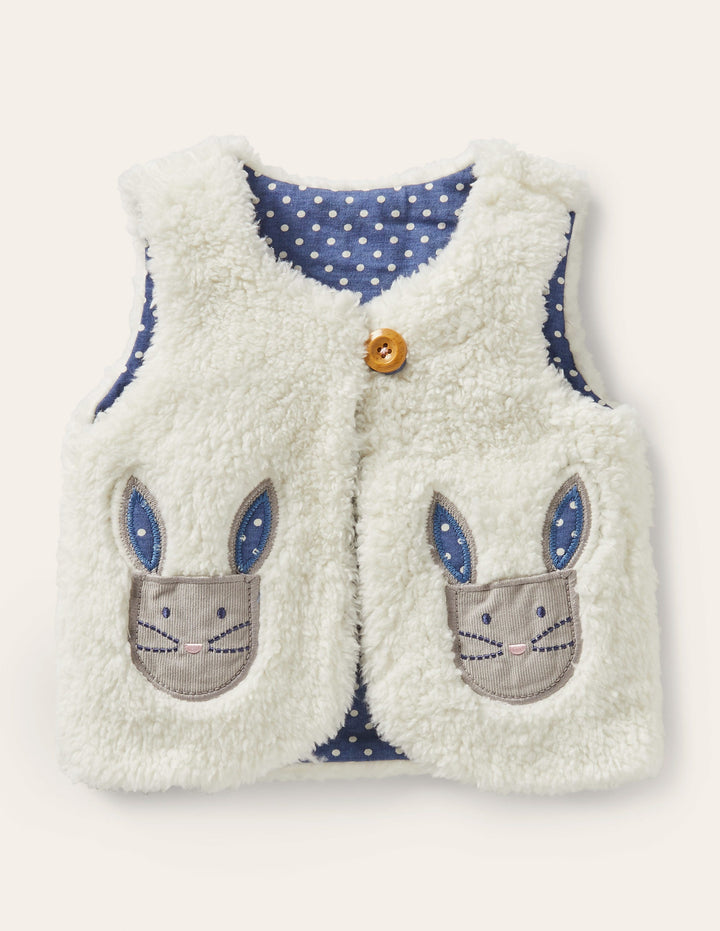 Cosy Appliqué Pocket Gilet-Ivory