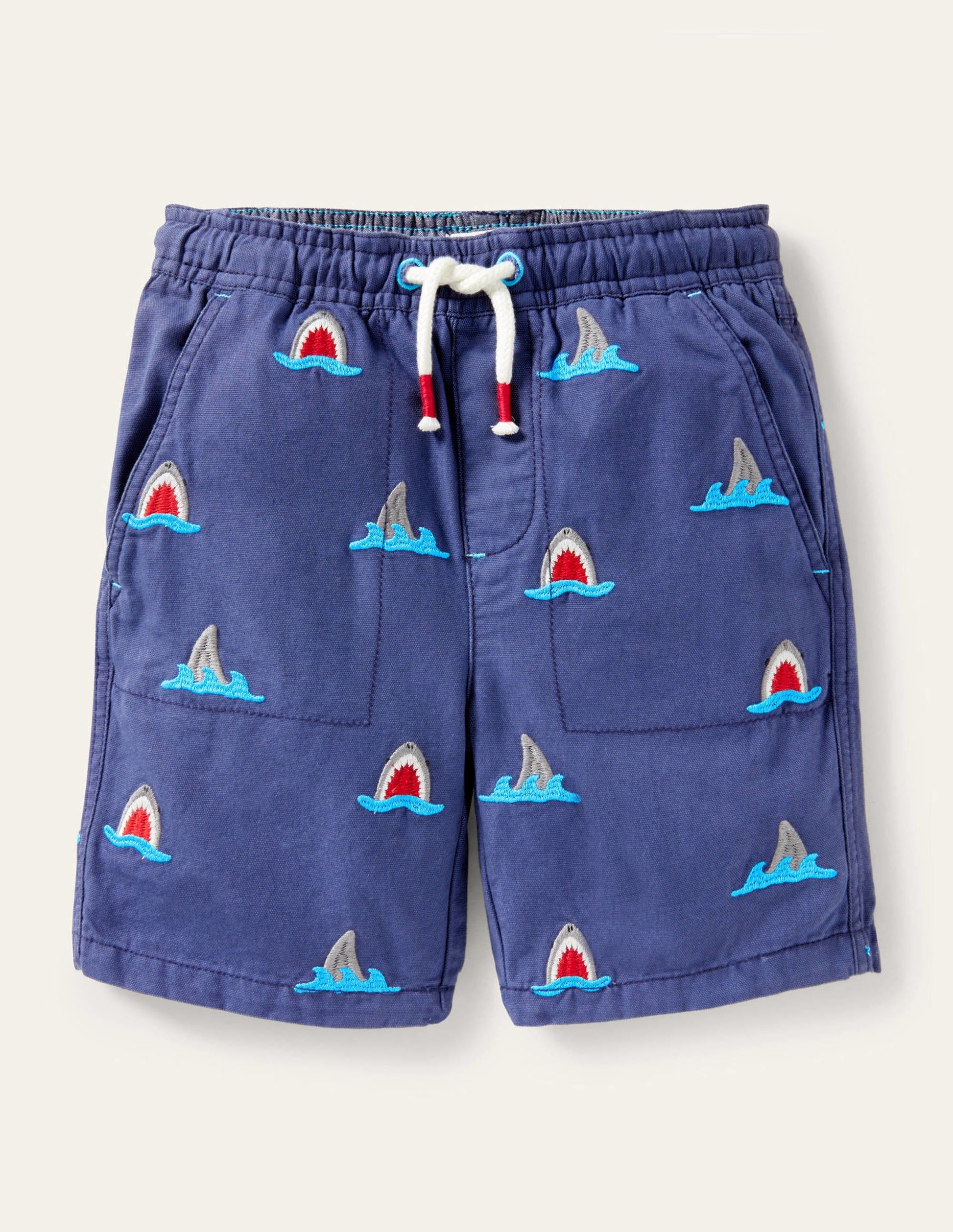 Shorts zum Hineinschlüpfen mit Kordelzug-Navy, Hai-Stickerei-1