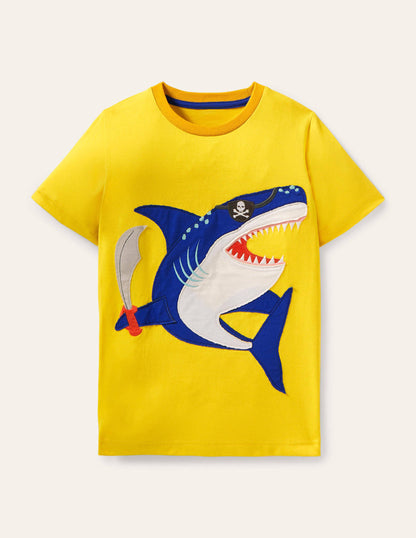 Strand-T-Shirt mit Applikation-Narzissengelb, Hai-3