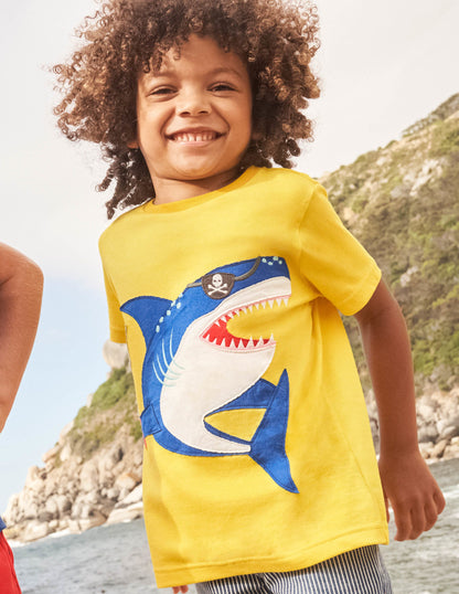 Strand-T-Shirt mit Applikation-Narzissengelb, Hai-1