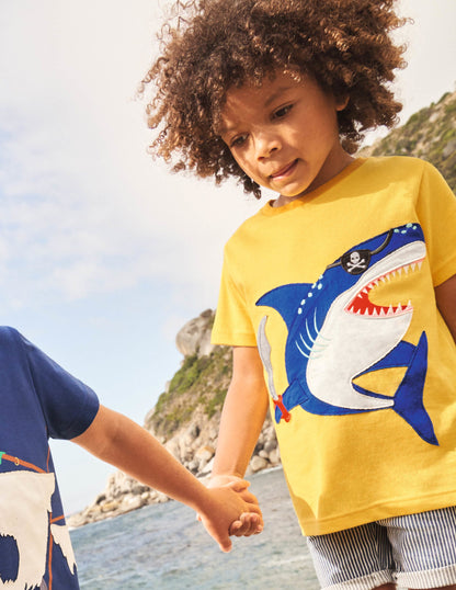 Strand-T-Shirt mit Applikation-Narzissengelb, Hai-2