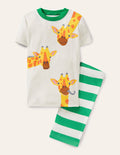 Graphic Short John Pyjamas-Green Pepper/Ivory Giraffes