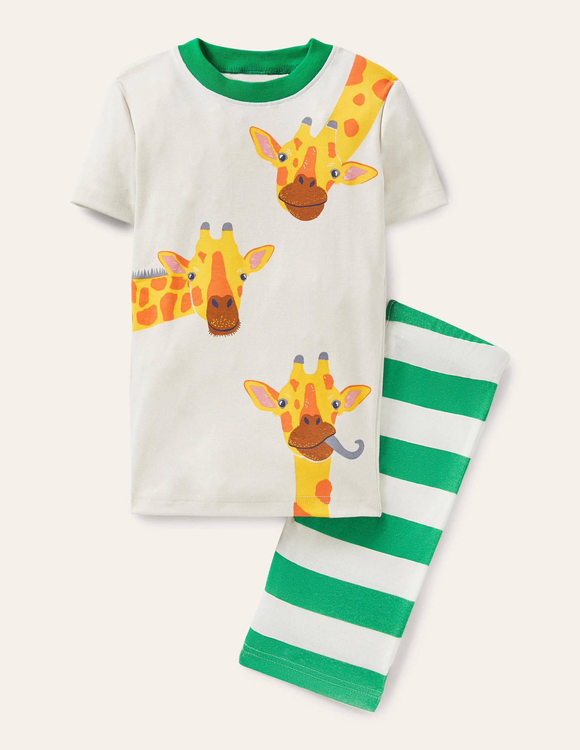 Graphic Short John Pyjamas-Green Pepper/Ivory Giraffes - Image 1