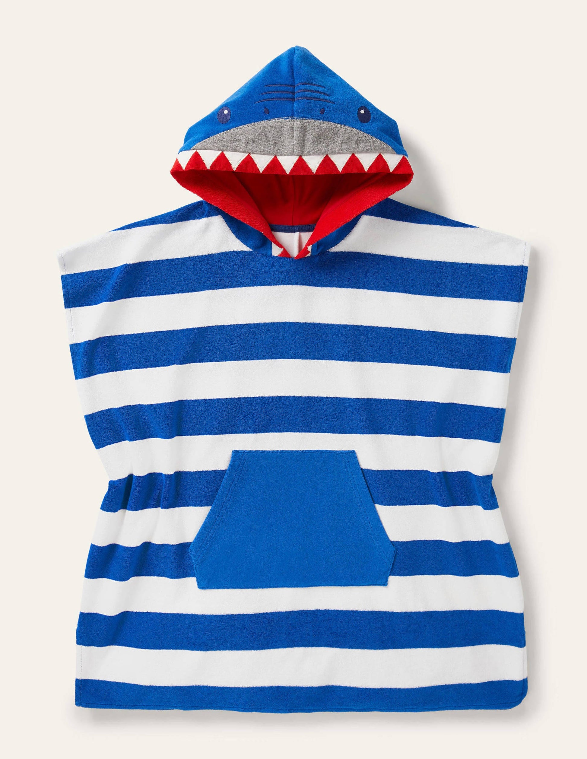 Origineller Frottee-Poncho-Naturweiß/Strahlendes Marineblau, Hai-1