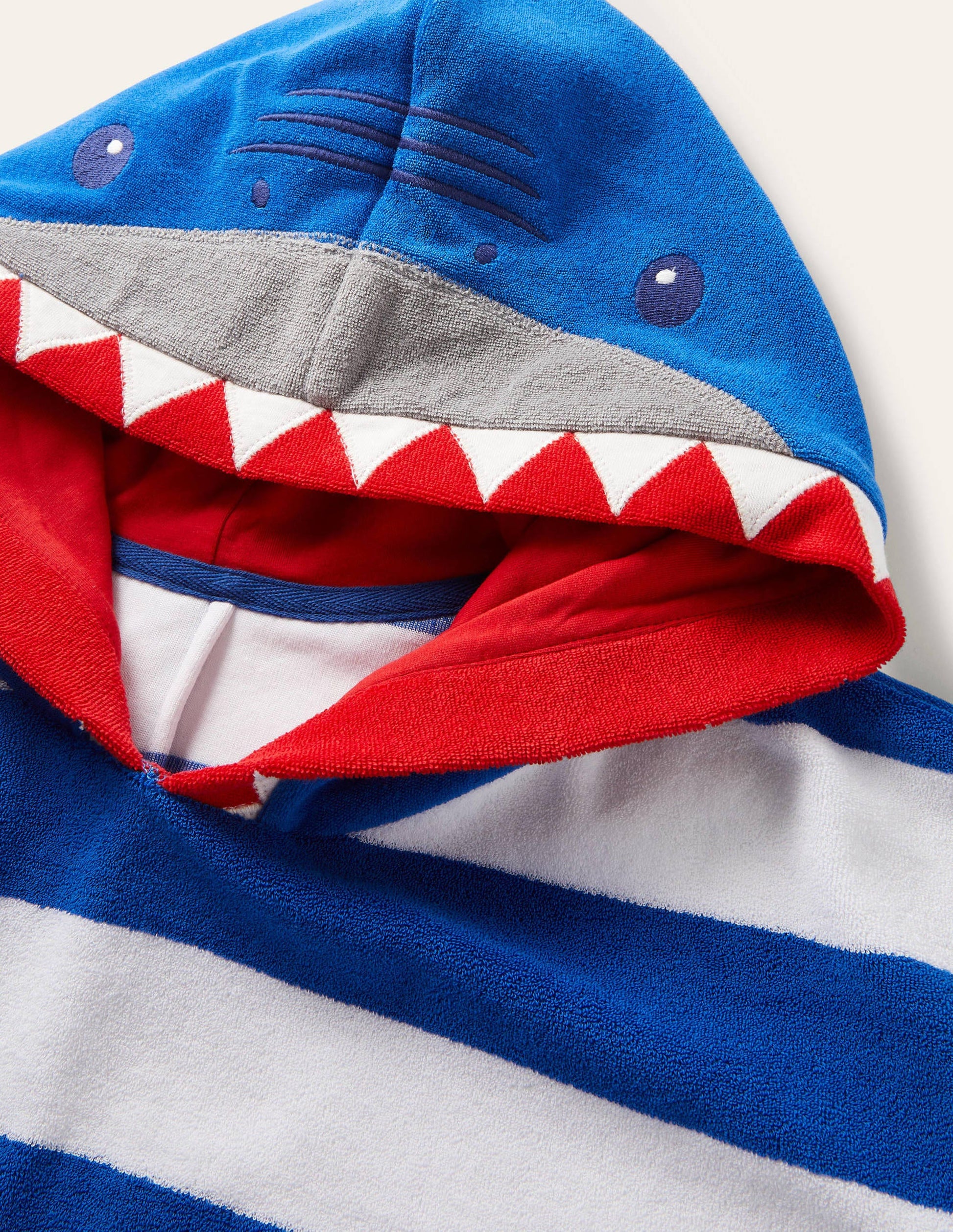 Origineller Frottee-Poncho-Naturweiß/Strahlendes Marineblau, Hai-3