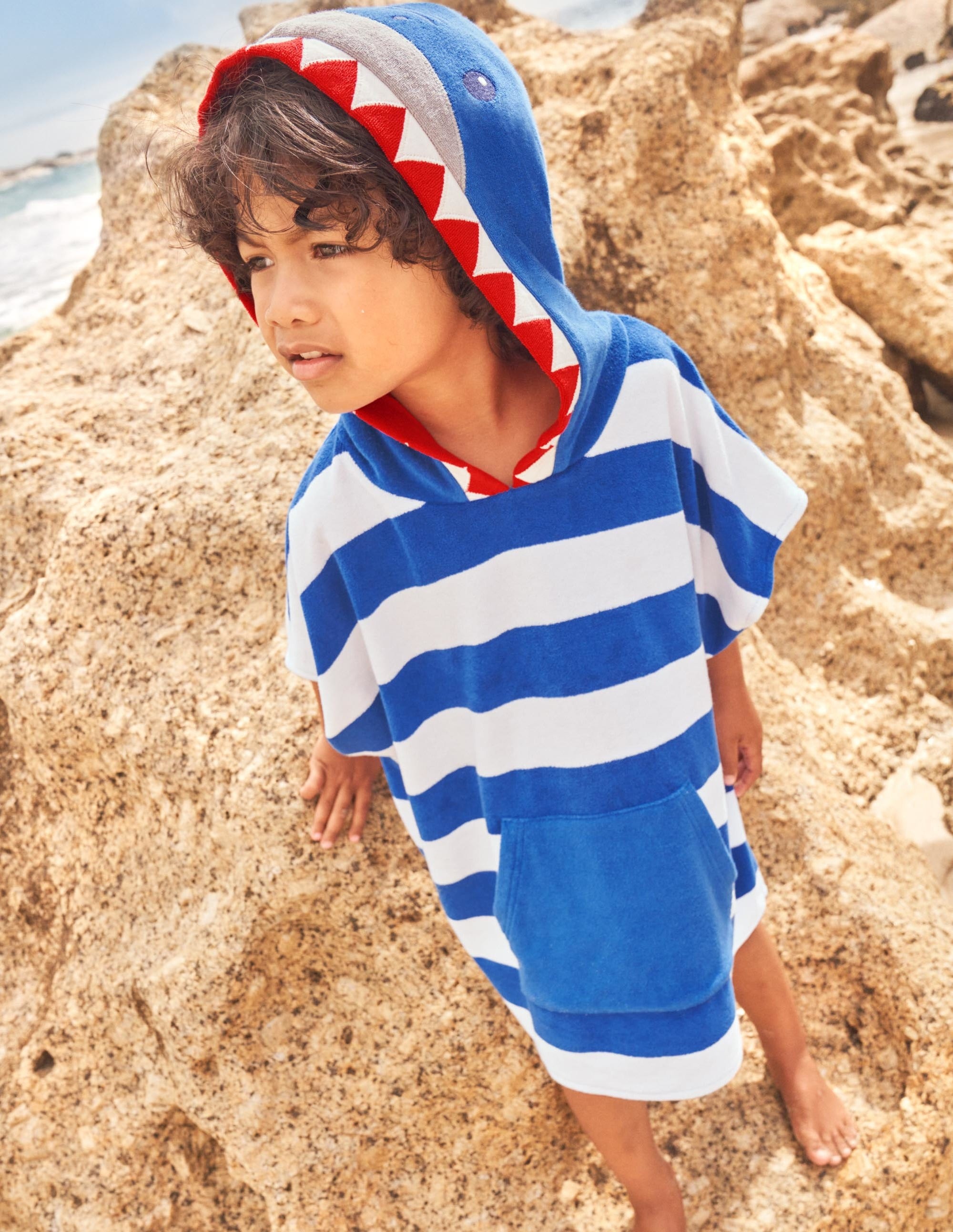 Origineller Frottee-Poncho-Naturweiß/Strahlendes Marineblau, Hai - Image 4