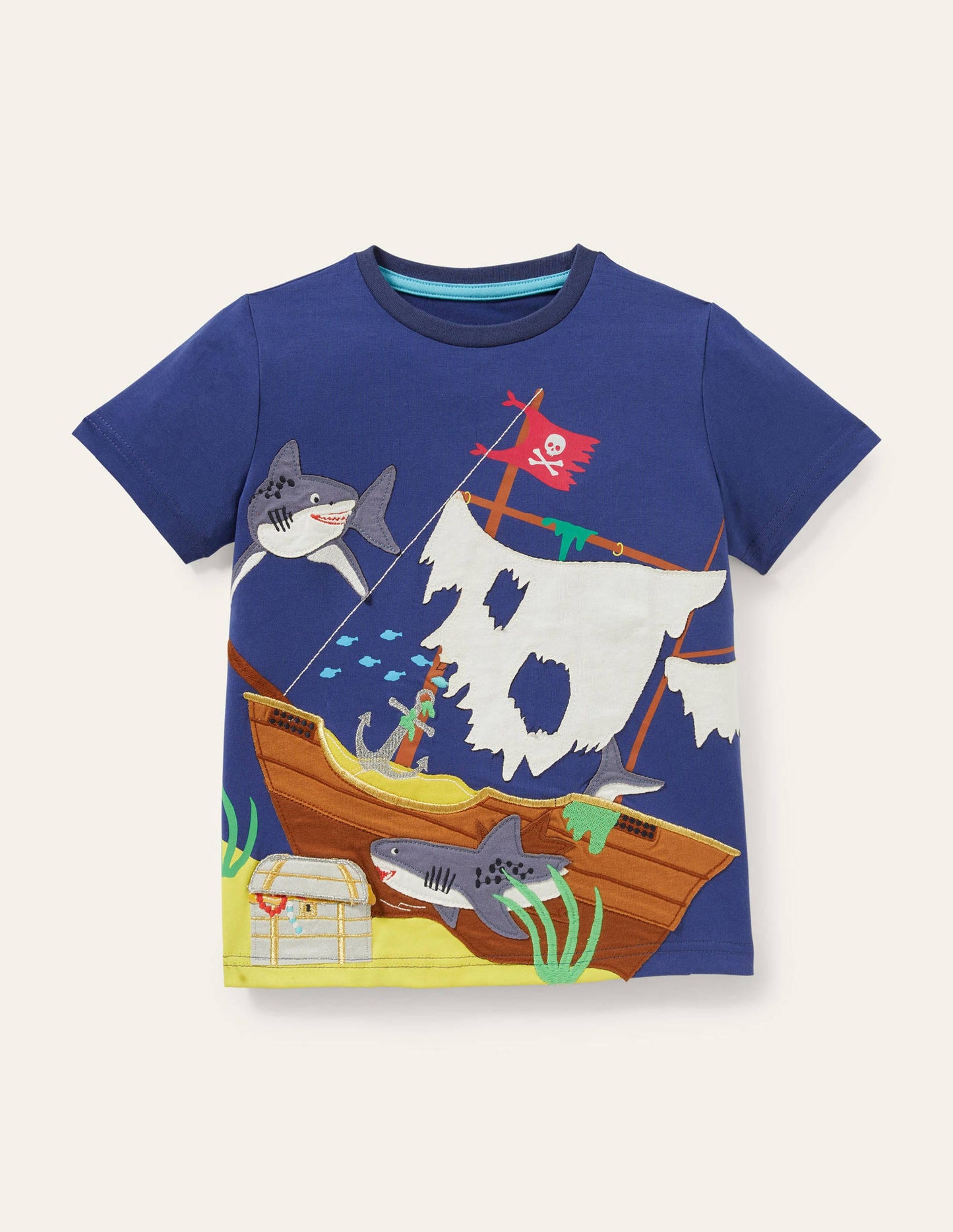 T-Shirt mit Aufklappmotiv-Segelblau, Piratenschiff