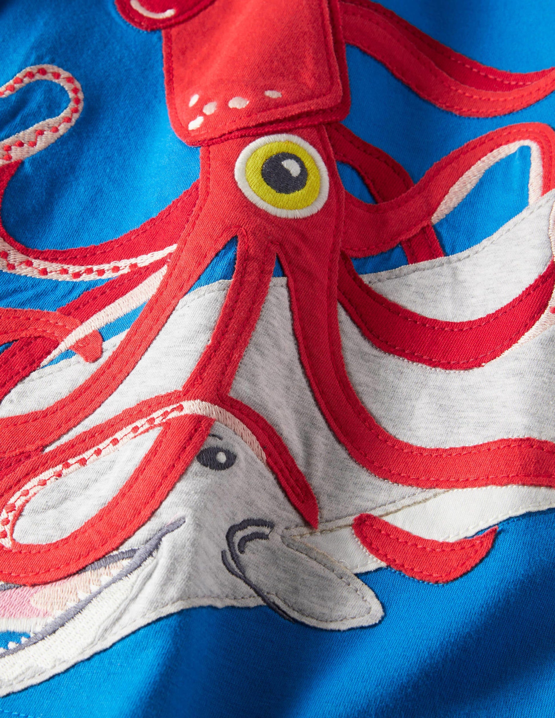 Underwater Appliqué T-shirt-Moroccan Blue Squid-3