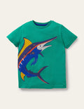 T-Shirt mit Unterwasserapplikation-Tropisches Grün, Schwertfisch