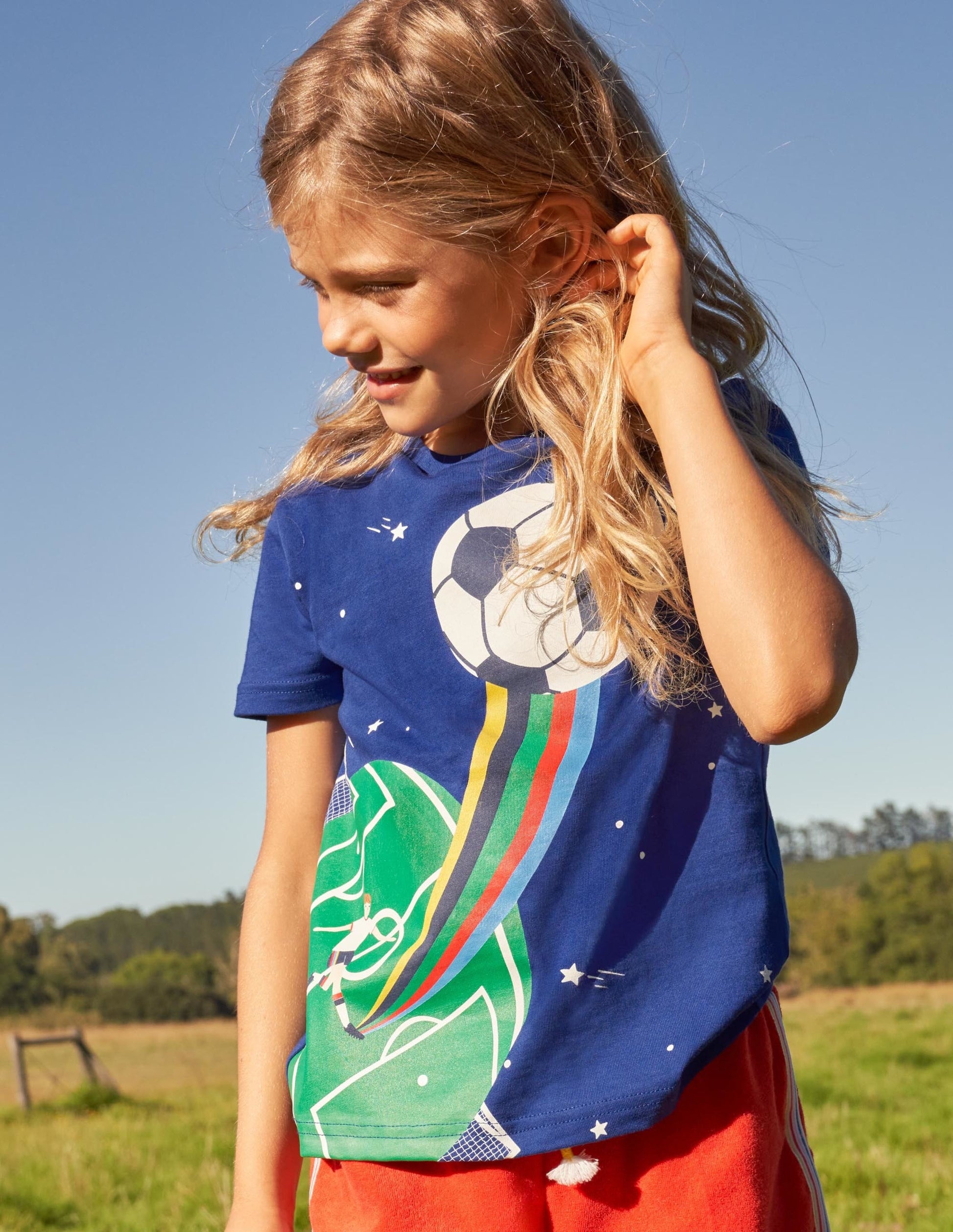Sport Printed Graphic T-shirt-Blue Wave Football-4