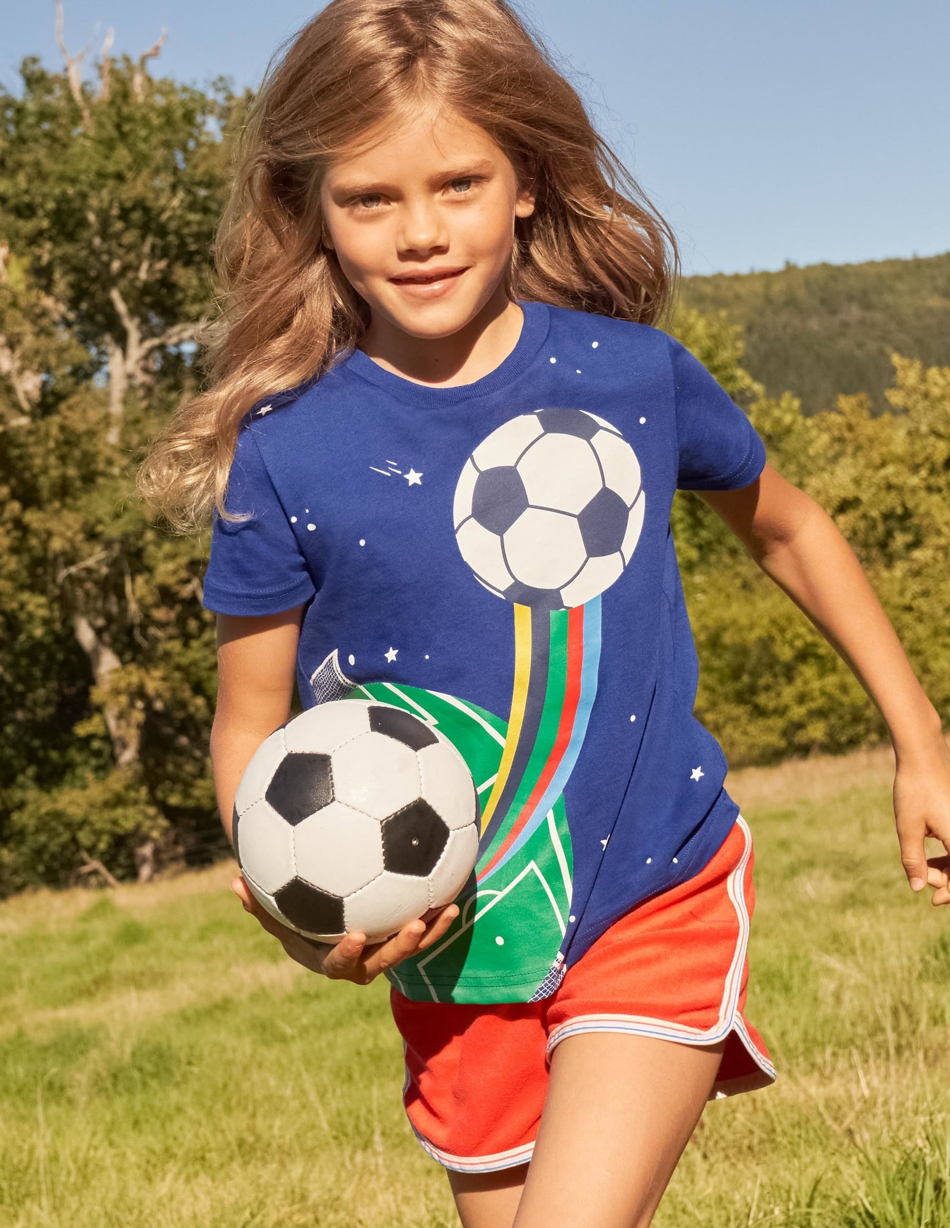 Sport Printed Graphic T-shirt-Blue Wave Football-5