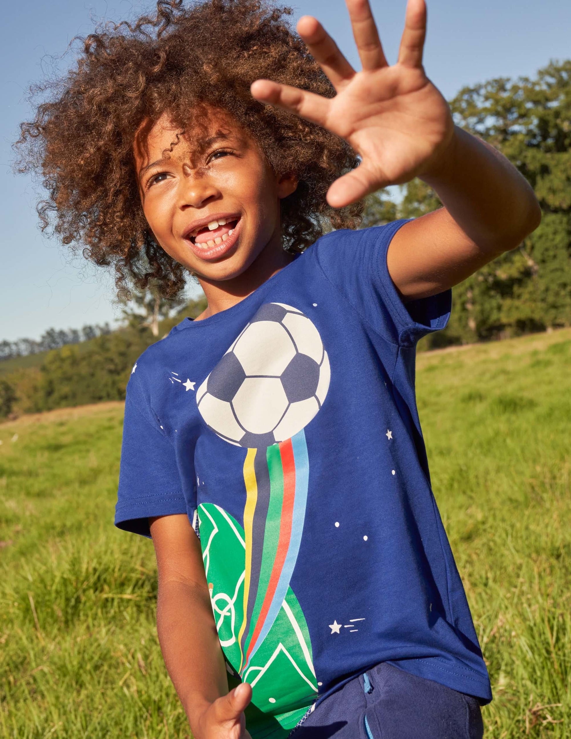 Sport Printed Graphic T-shirt-Blue Wave Football-7