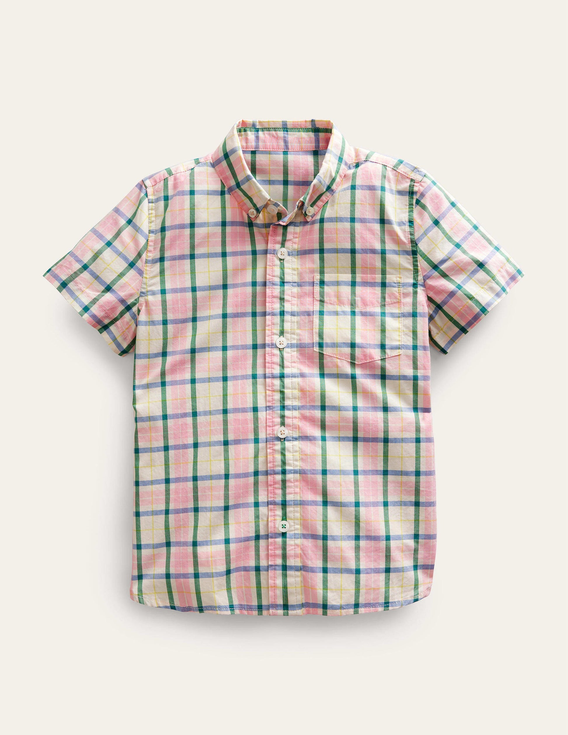 Chemise à carreaux et manches courtes-Carreaux rose/vert-1