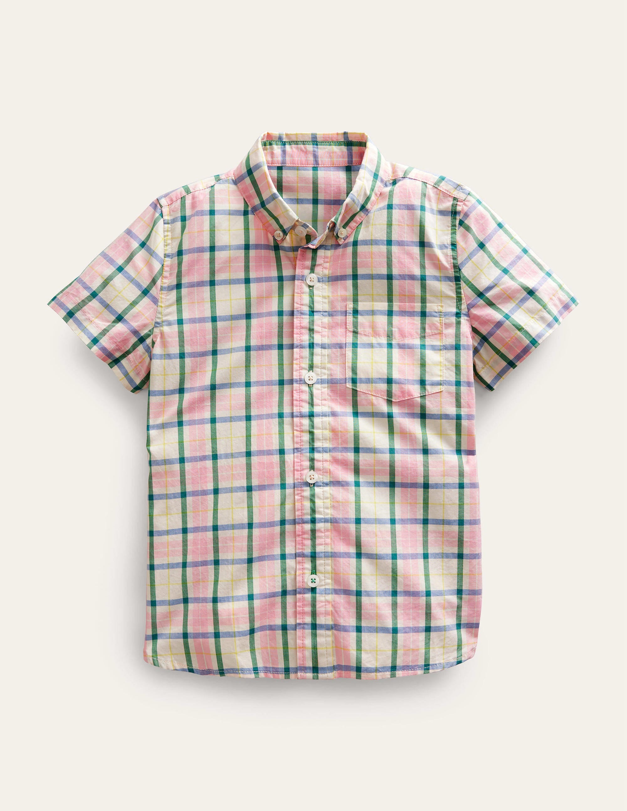 Chemise à carreaux et manches courtes-Carreaux rose/vert - Image 1