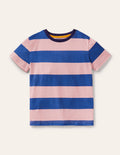 Vorgewaschenes T-Shirt aus Flammgarn-Delfinrosa/Strahlendes Marineblau