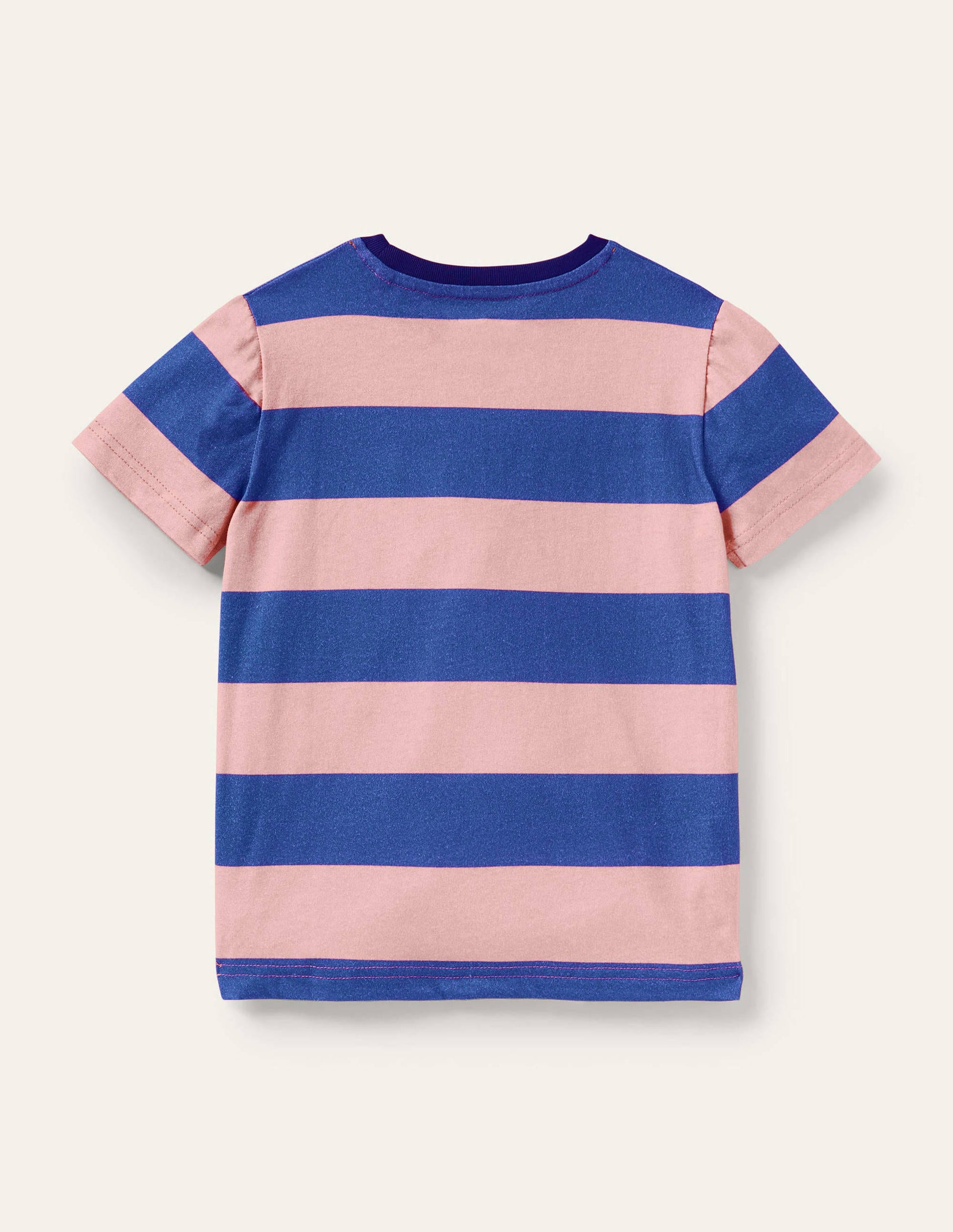 Vorgewaschenes T-Shirt aus Flammgarn-Delfinrosa/Strahlendes Marineblau-2