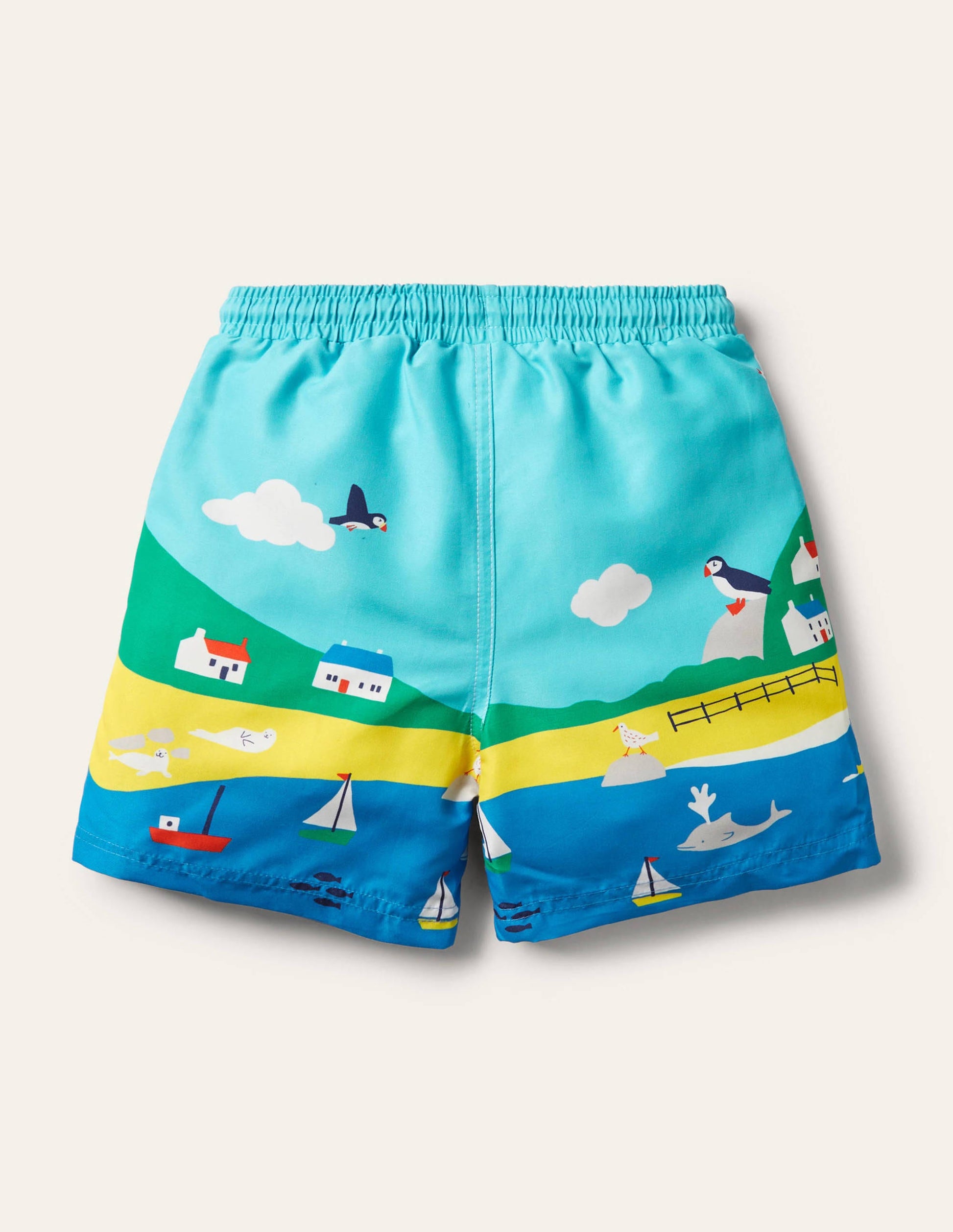 Gemusterte Badeshorts-Wasserblau, Papageitaucher-2