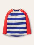 Raglan-Oberteil-Segelblau/Erdbeerrot